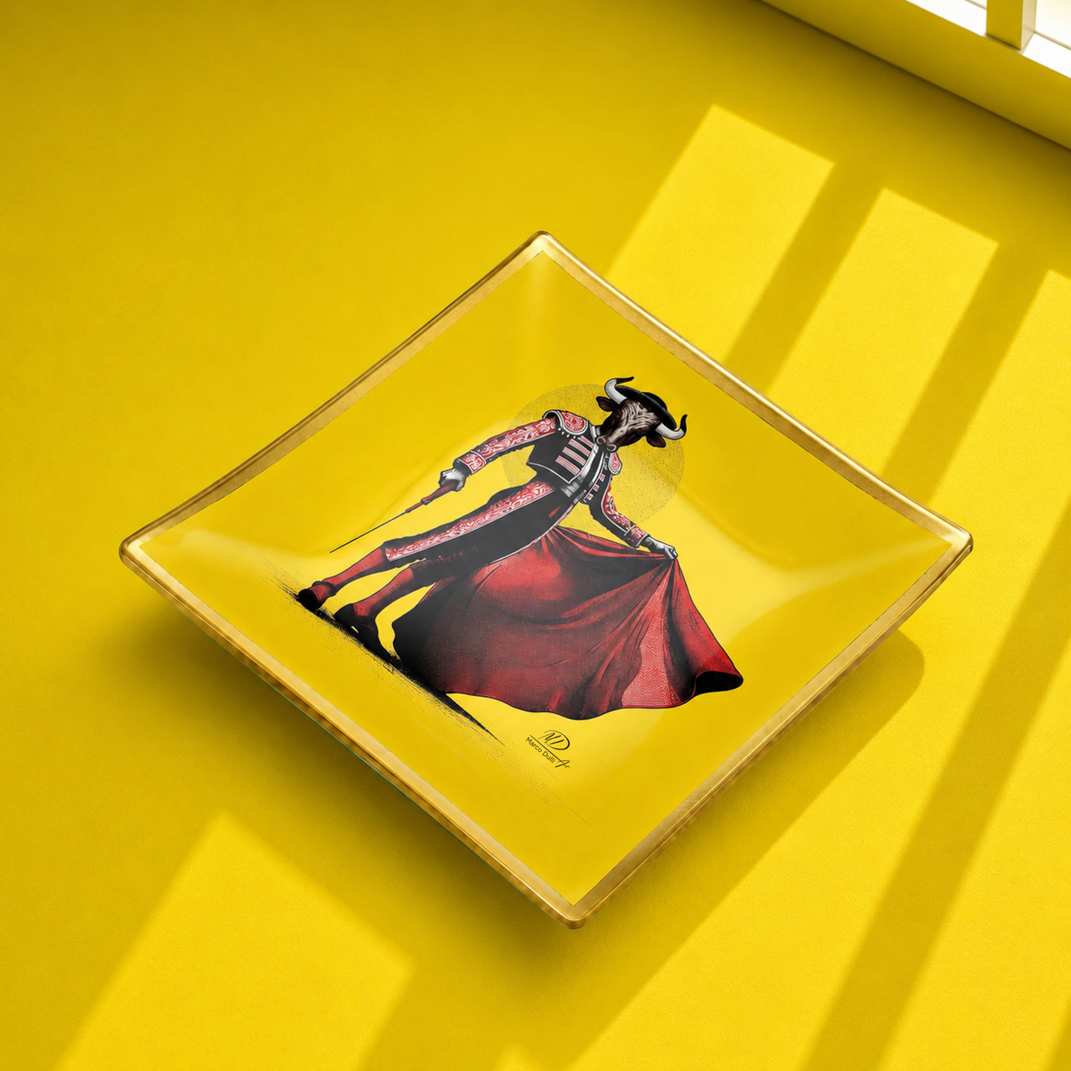 Piattino decorativo vetro 15x15 cm Torero giallo