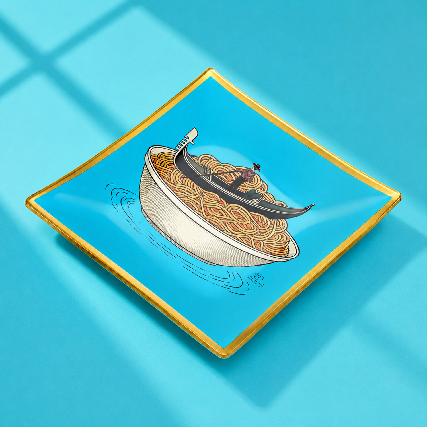 Piattino decorativo vetro 15x15 cm Gondola azzurro