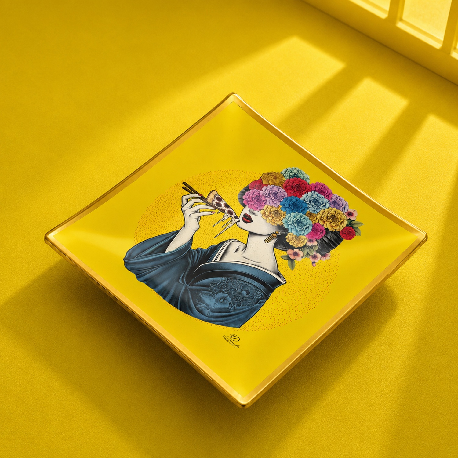 Piattino decorativo vetro 25x25 cm Donna giallo