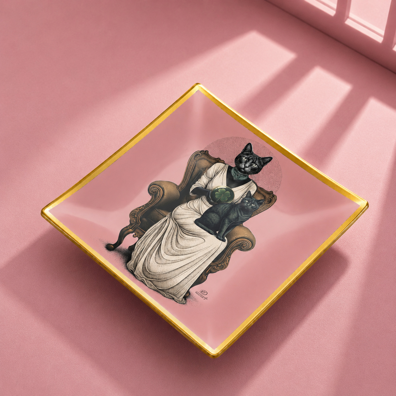 Piattino decorativo vetro 25x25 cm Gatti rosa