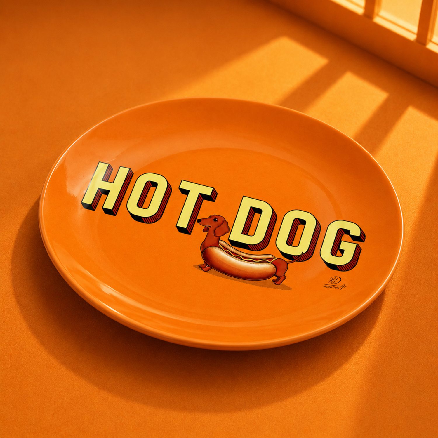 Piattino decorativo vetro 15 cm Hot dog arancione