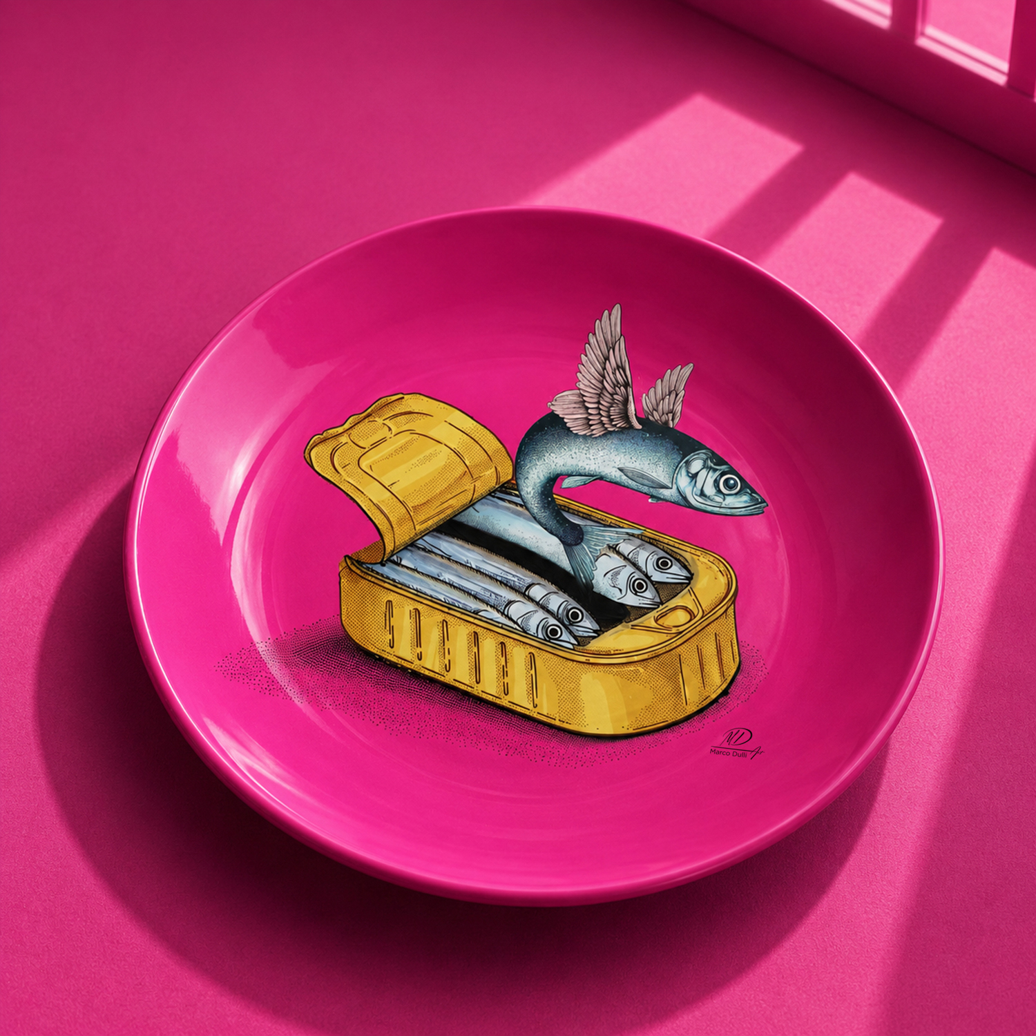Piattino decorativo vetro 22 cm Sardine rosa