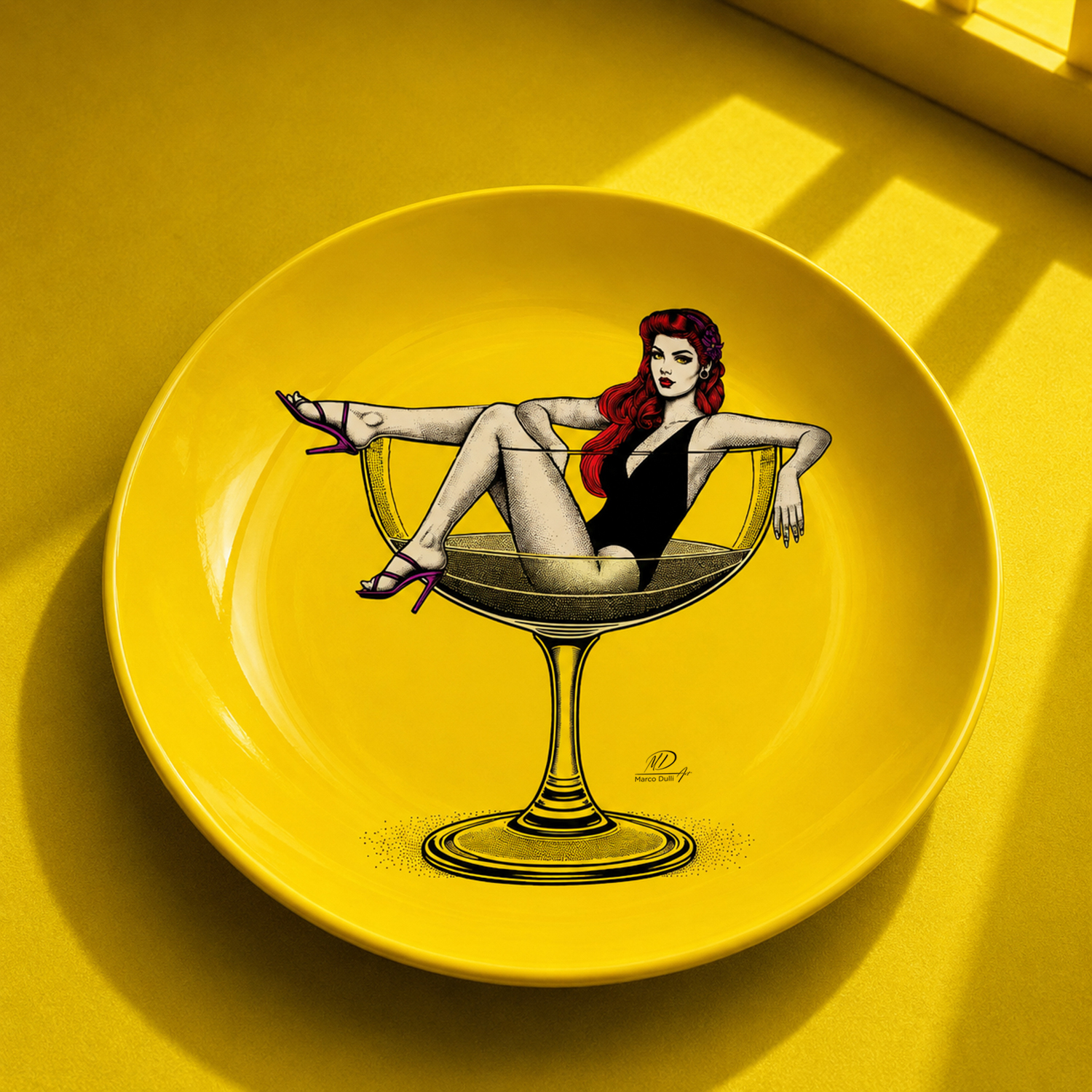 Piattino decorativo vetro 22 cm Cocktail giallo