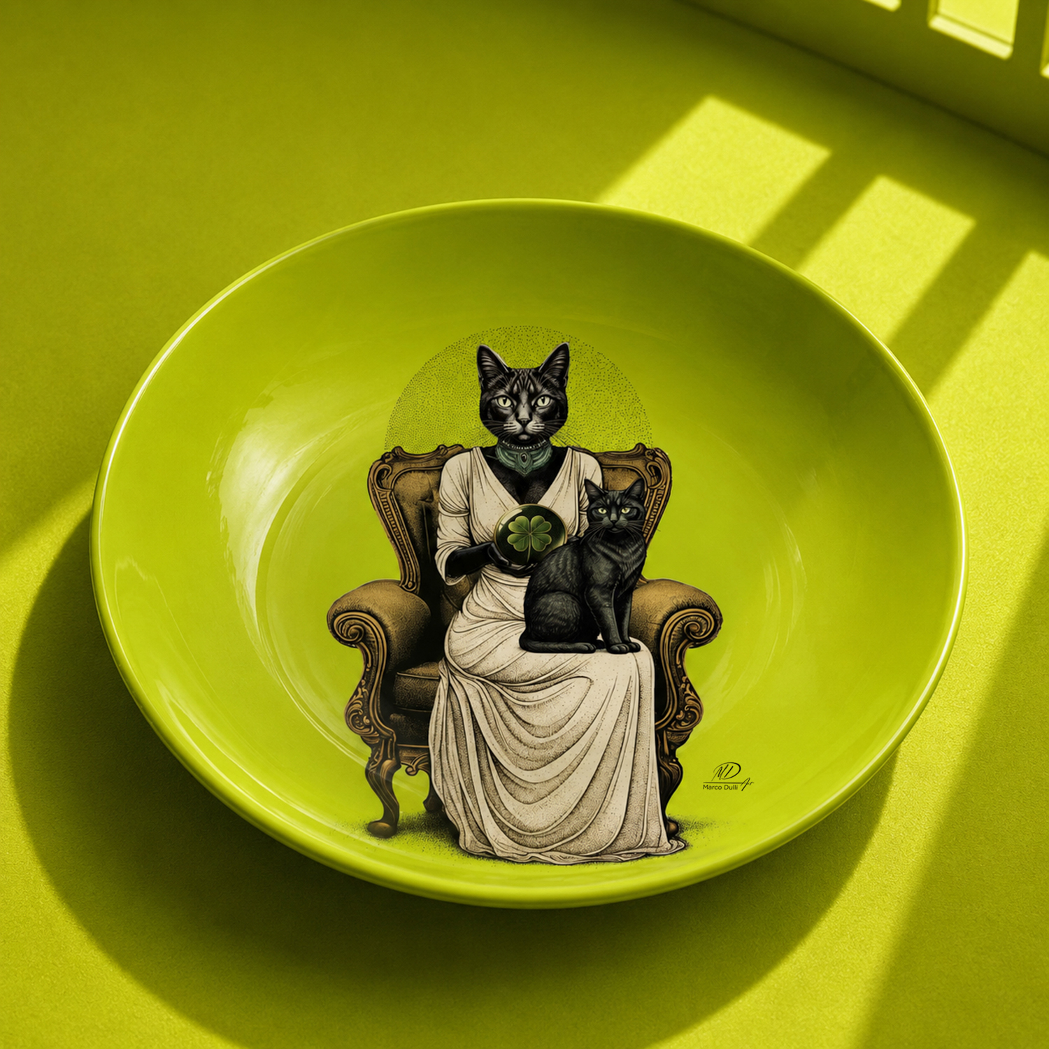 Piatto decorativo vetro 30 cm Gatti verde