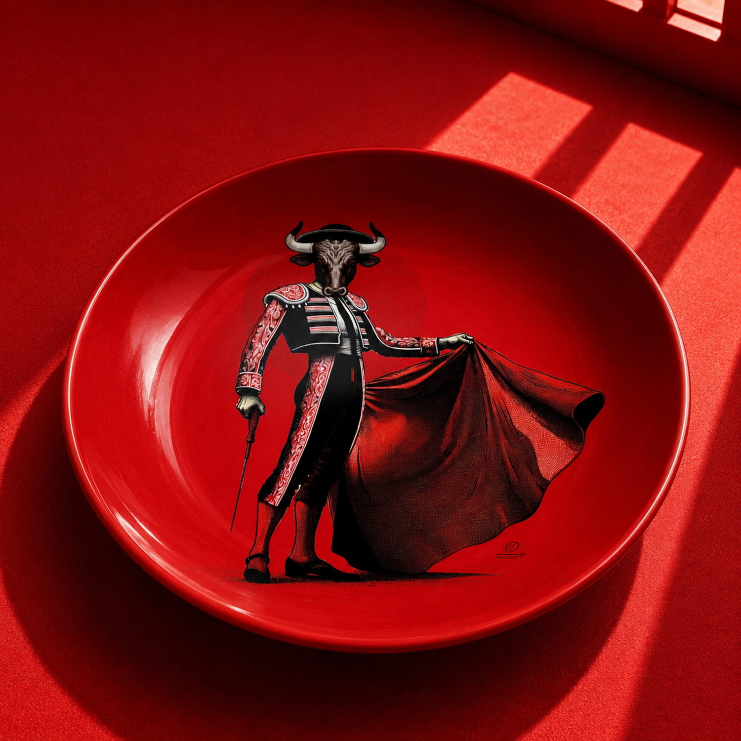 Piatto decorativo vetro 30 cm Torero rosso
