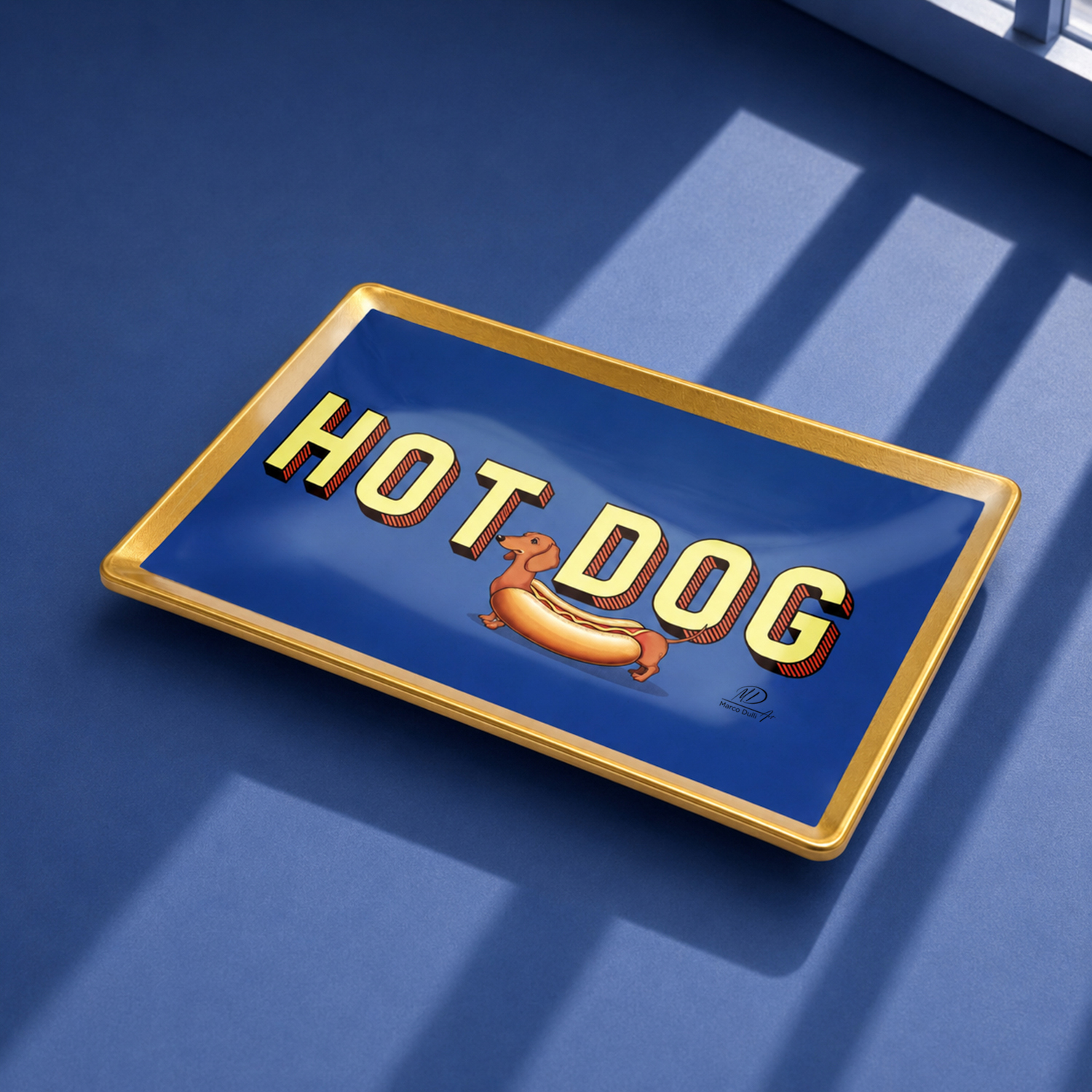 Piattino decorativo vetro 16x12 cm Hot dog blu