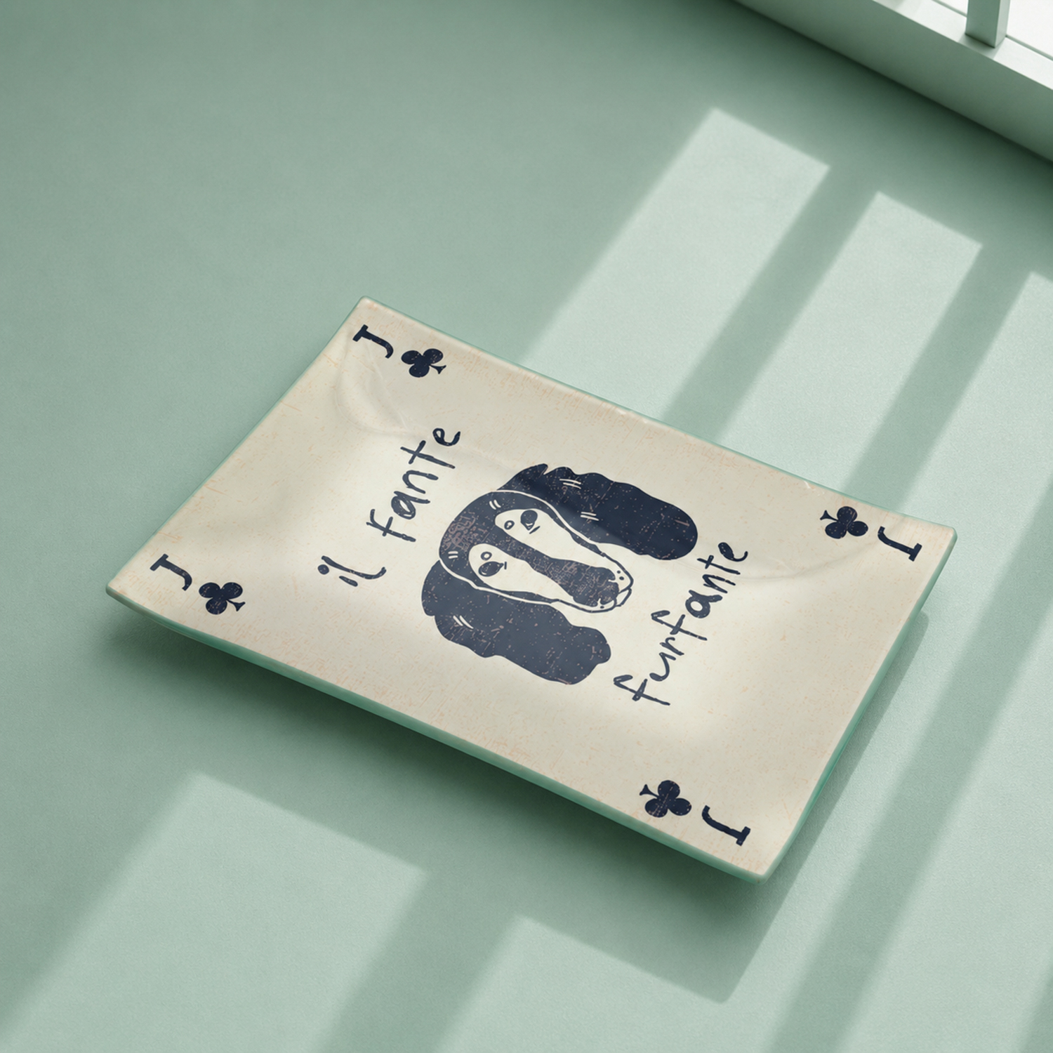 Piattino decorativo vetro 22x15 cm Carta cane fante