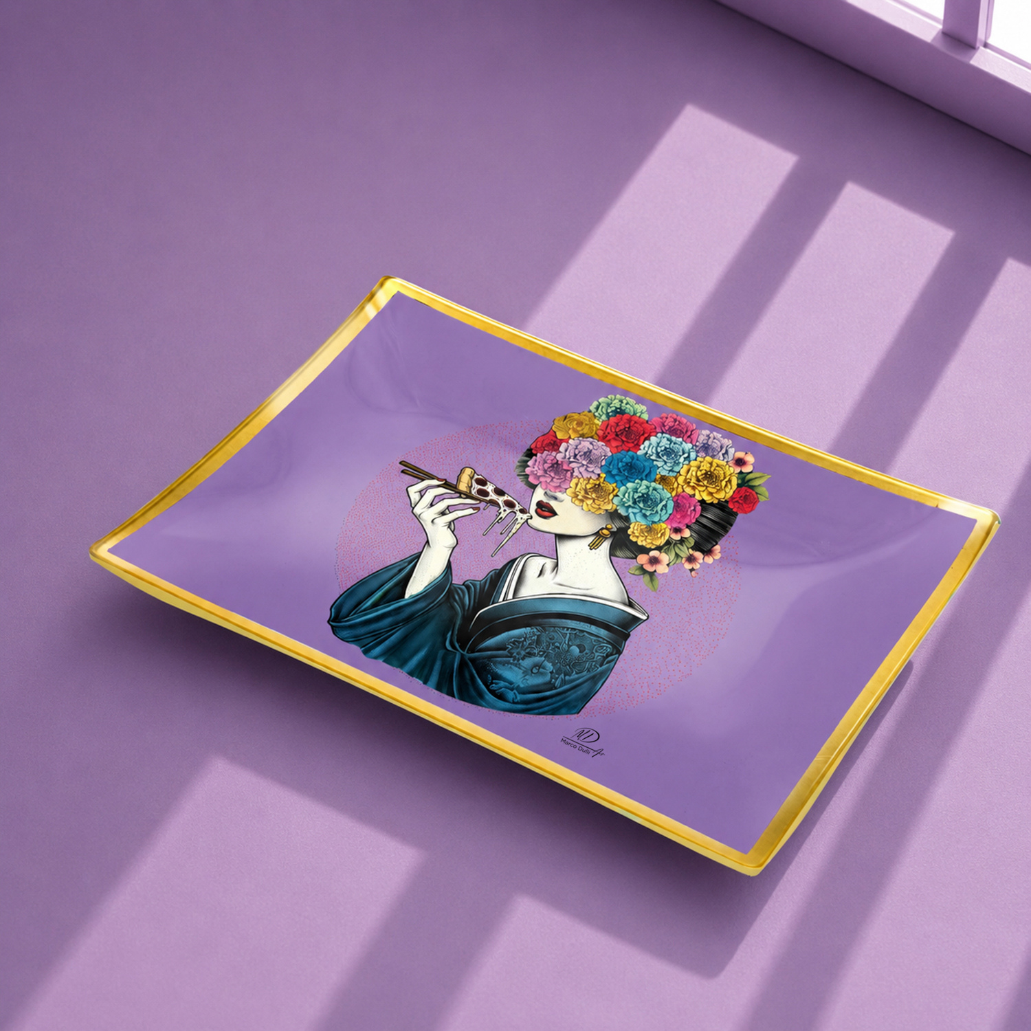 Piatto decorativo vetro 30x20 cm Donna viola