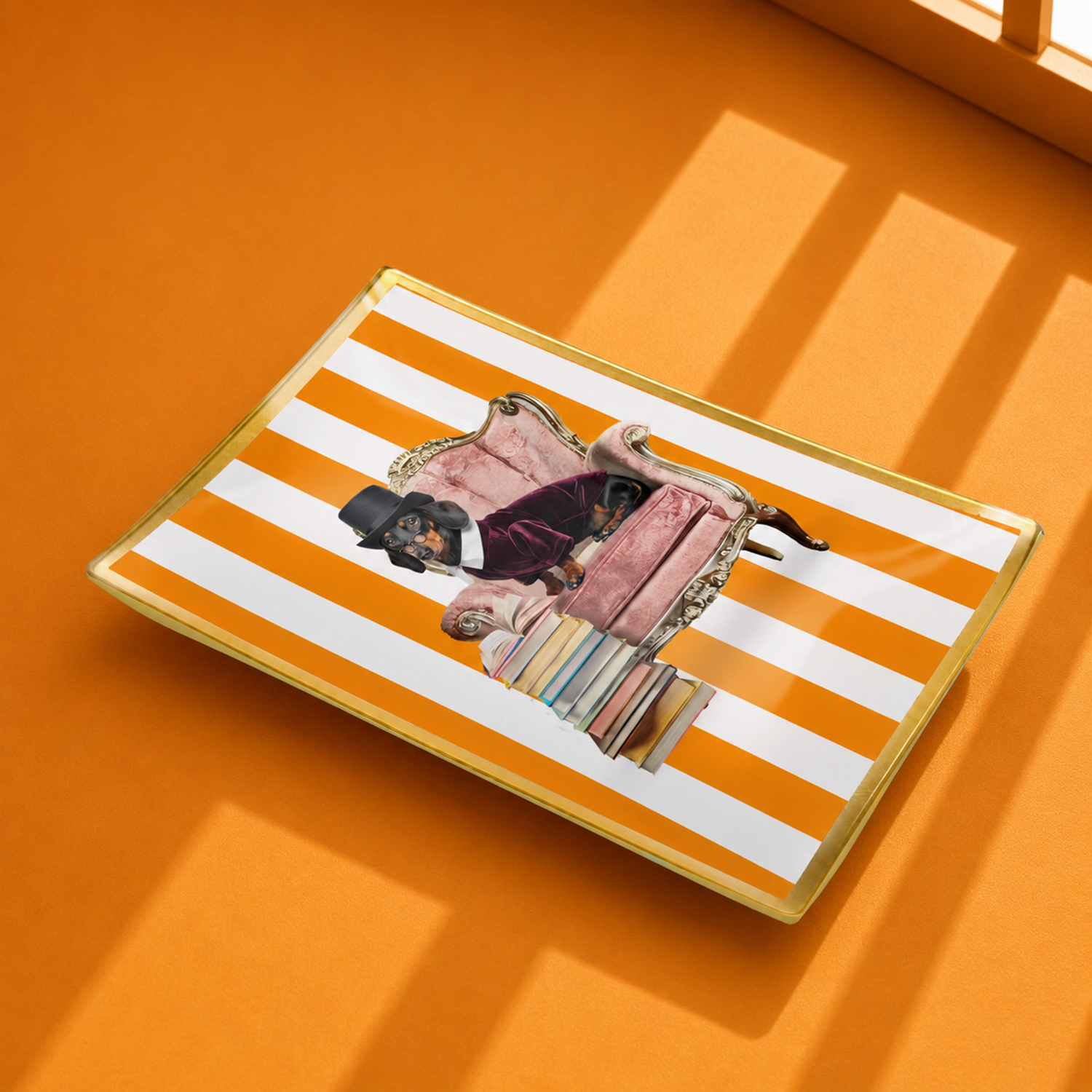 Piatto decorativo vetro 30x20 cm Cane arancione