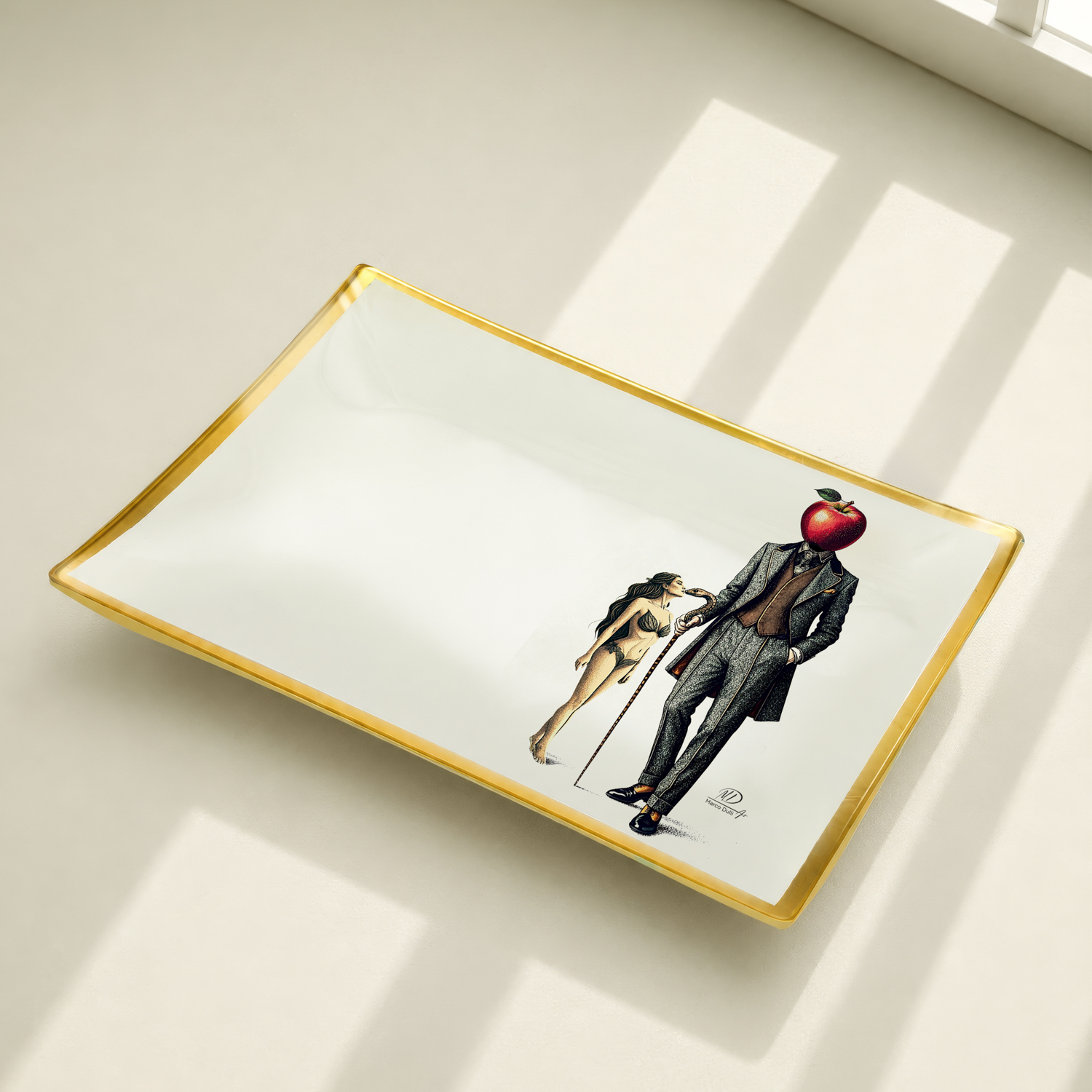 Piatto decorativo vetro 35x25 cm Uomo mela