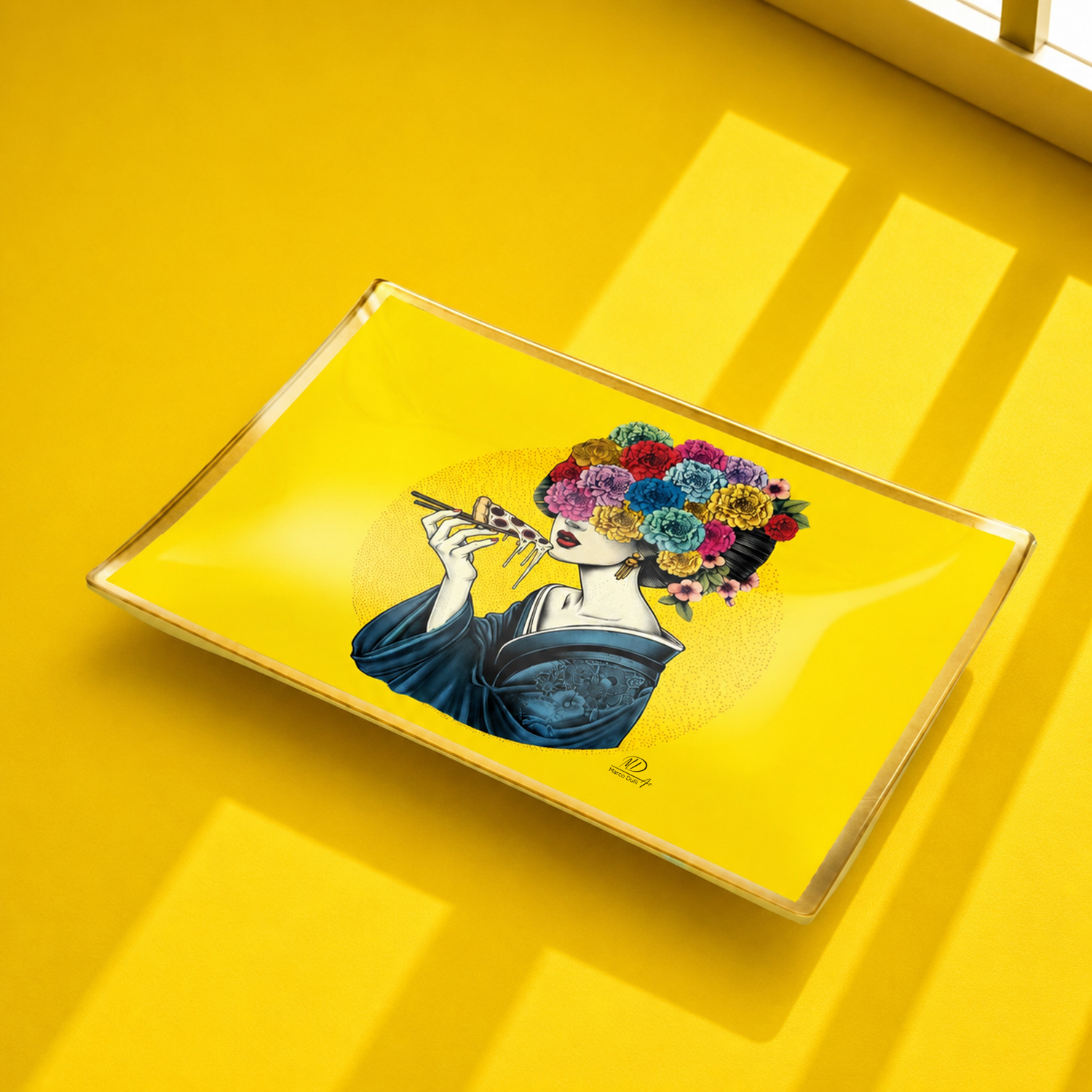 Piatto decorativo vetro 35x25 cm Donna giallo