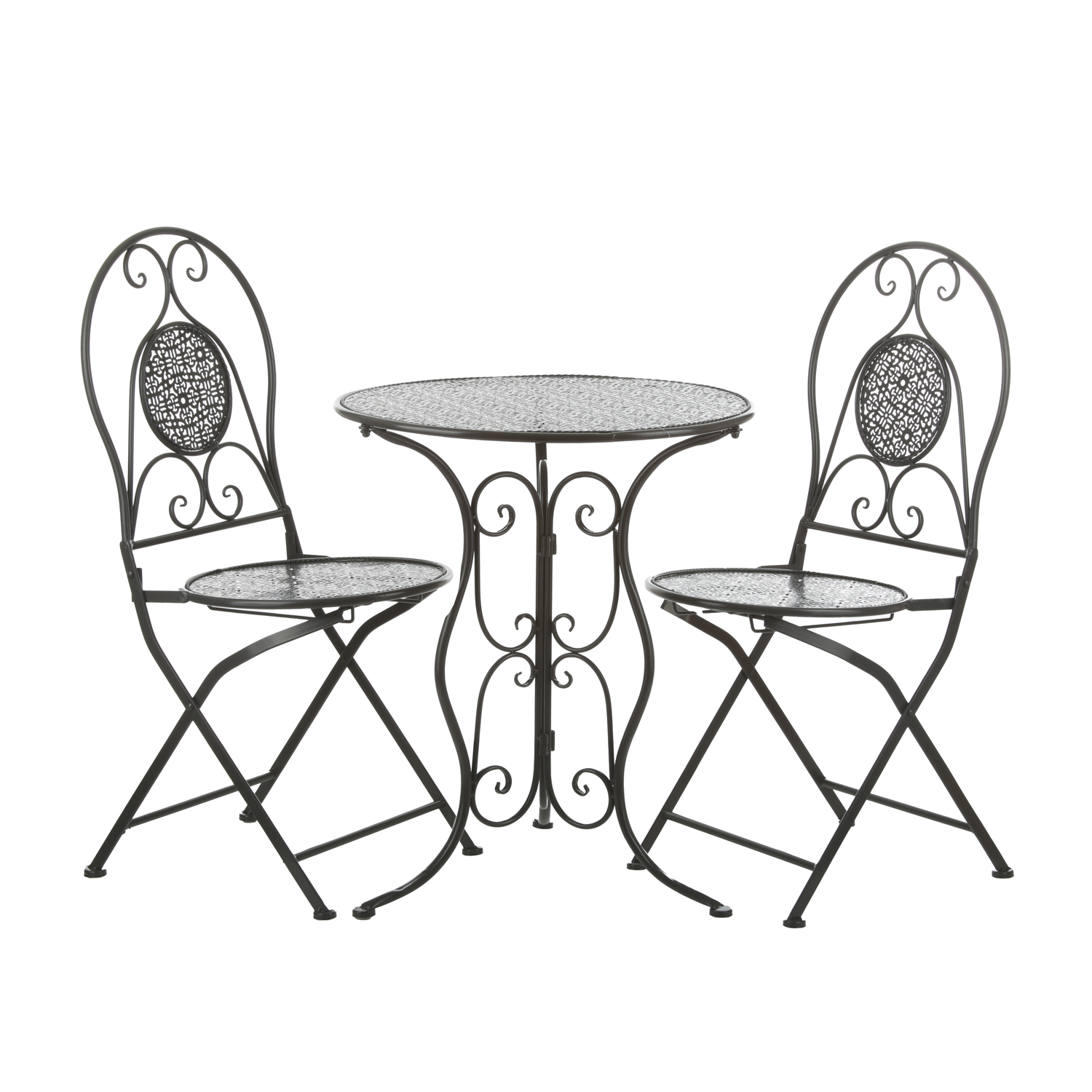 Set tavolo rotondo e sedie giardino in ferro grigio