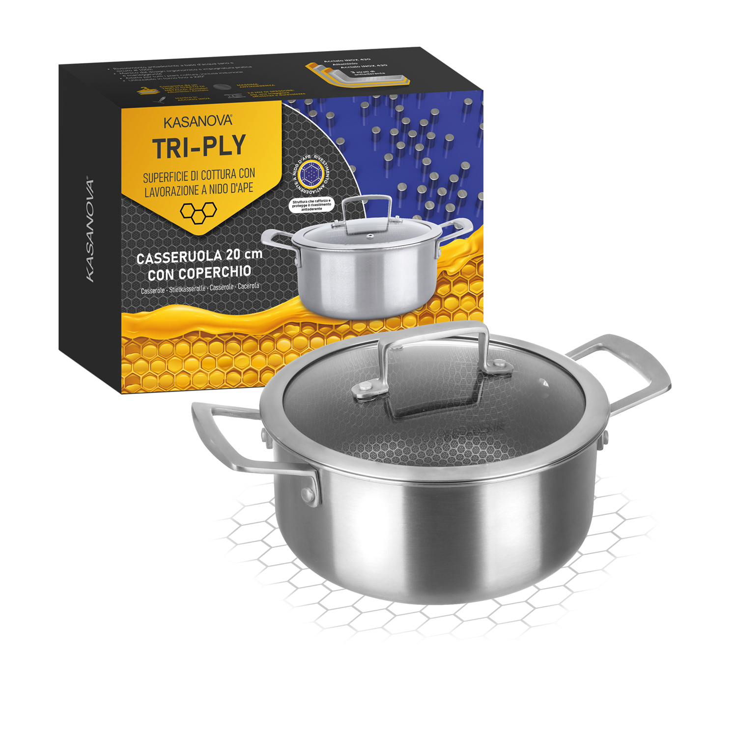 Casseruola 20 cm con coperchio a 3 strati Tri - ply