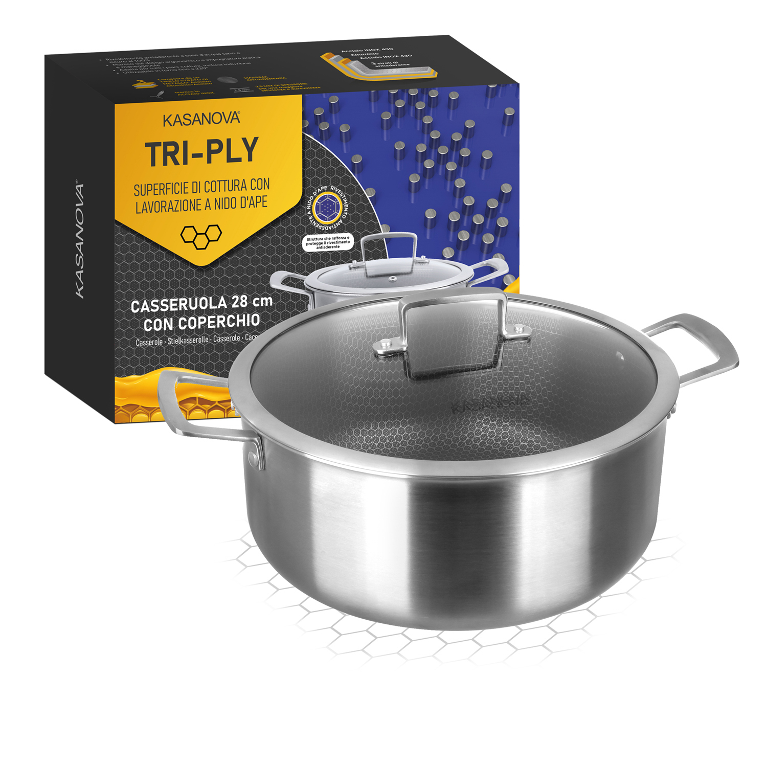 Casseruola 28 cm con coperchio a 3 strati Tri - ply