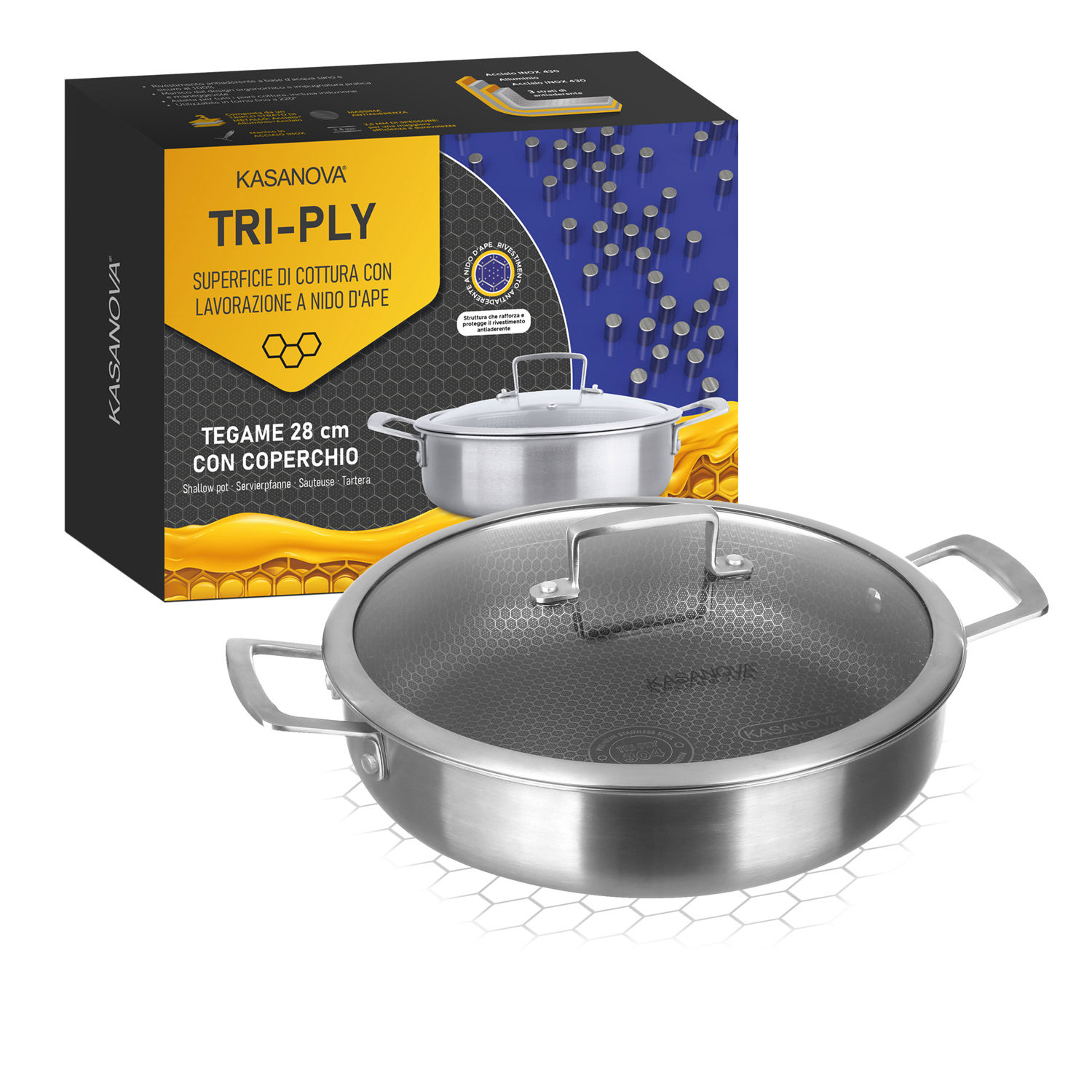 Tegame 28 cm con coperchio a 3 strati Tri - ply