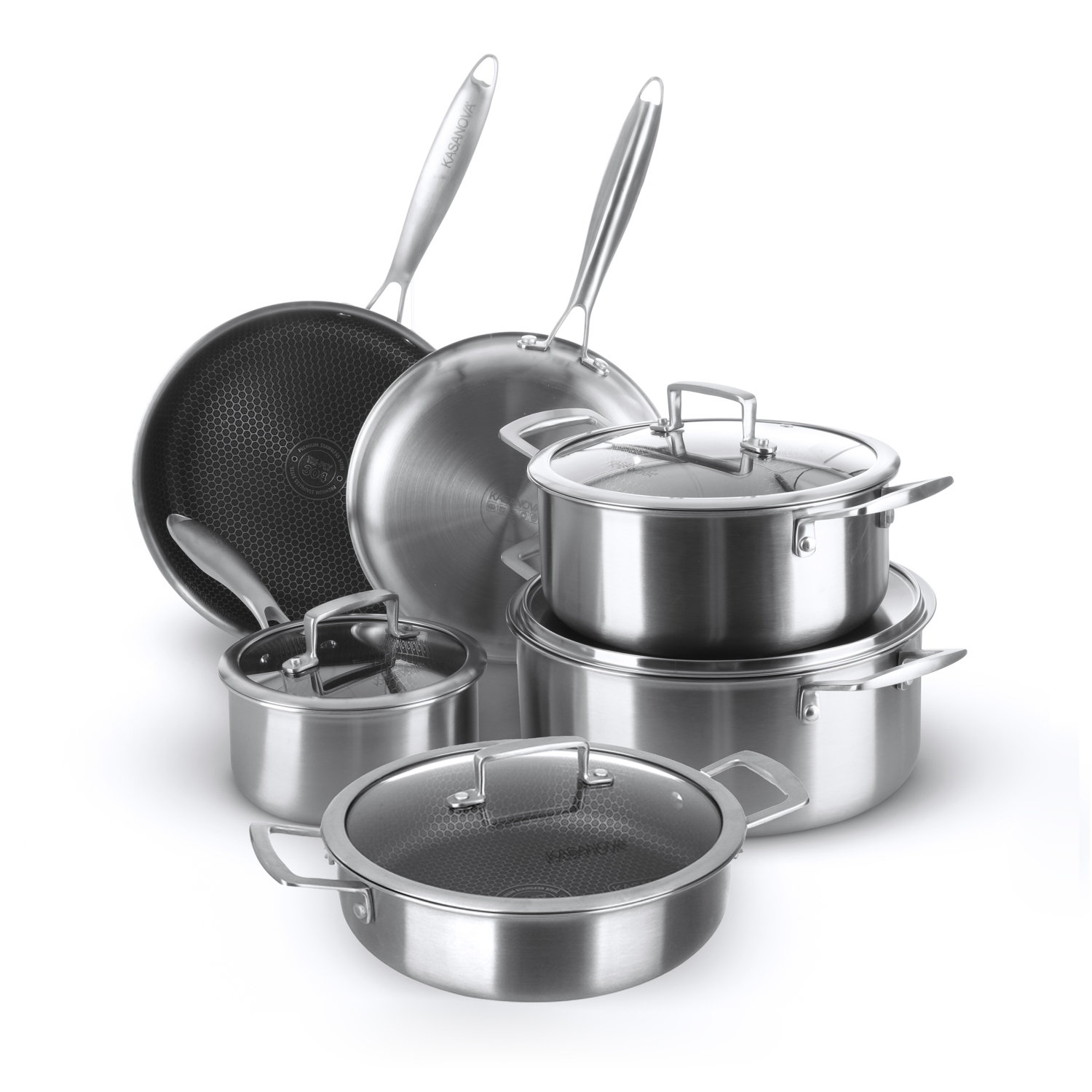 Batteria pentole 10 pezzi a 3 strati Tri - ply