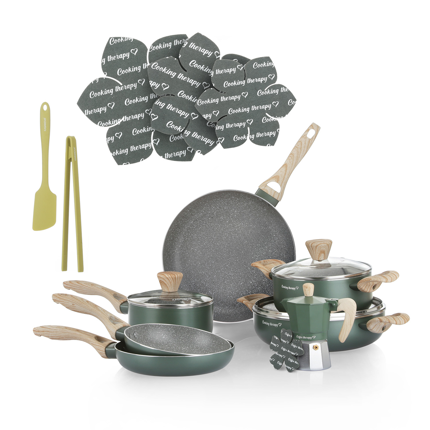 Batteria pentole 16 pezzi verde Cooking Therapy