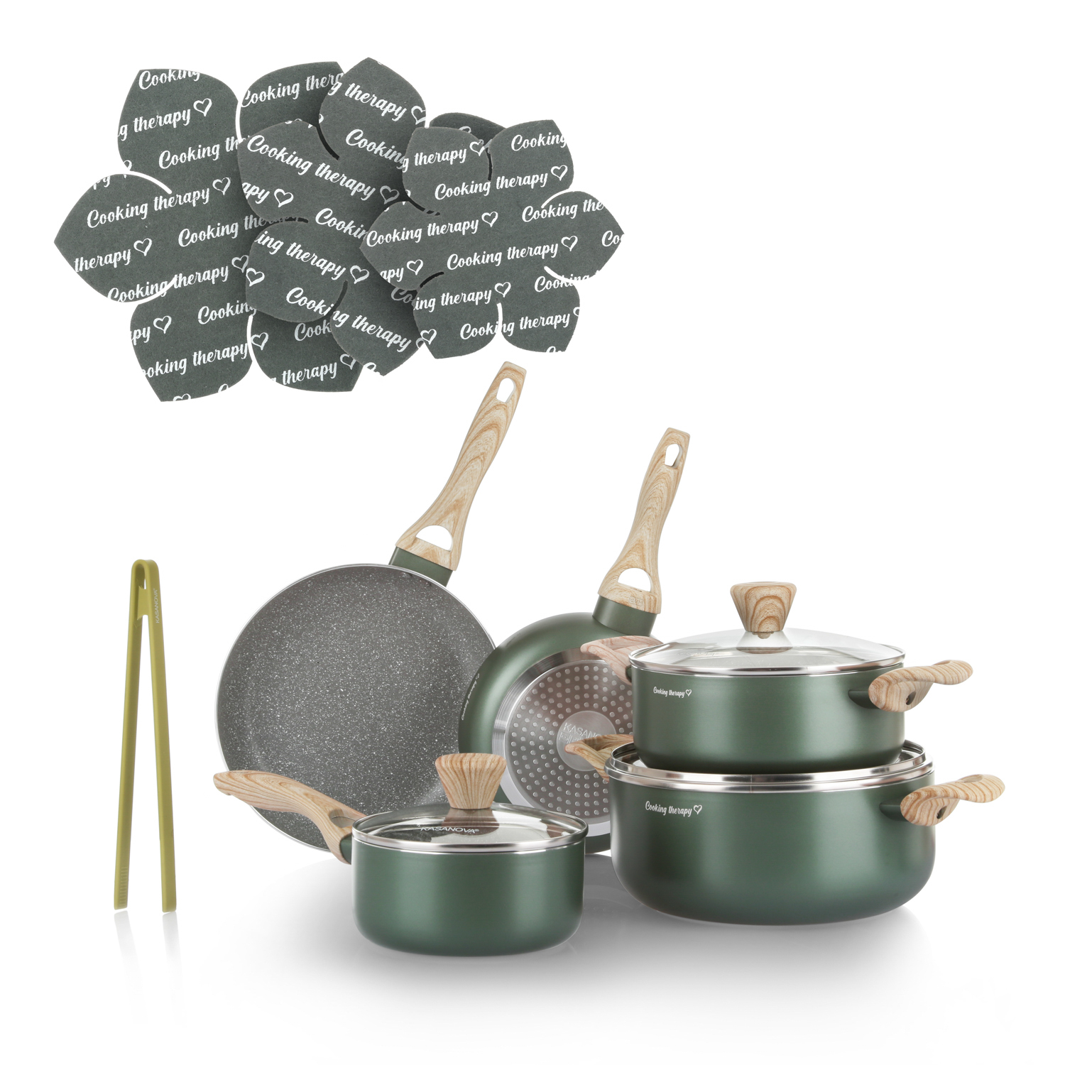 Batteria pentole 12 pezzi verde Cooking Therapy