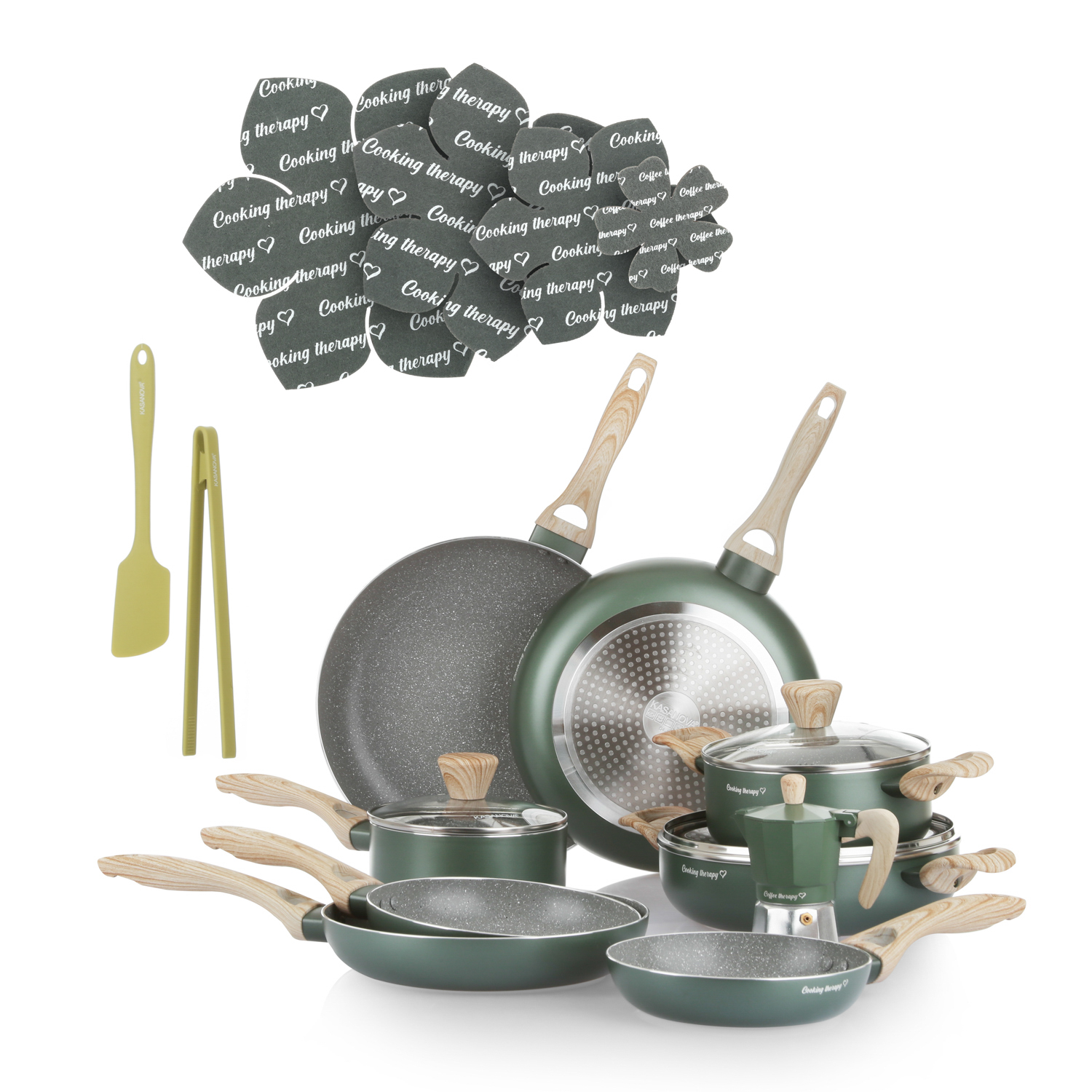 Batteria pentole 18 pezzi verde Cooking Therapy