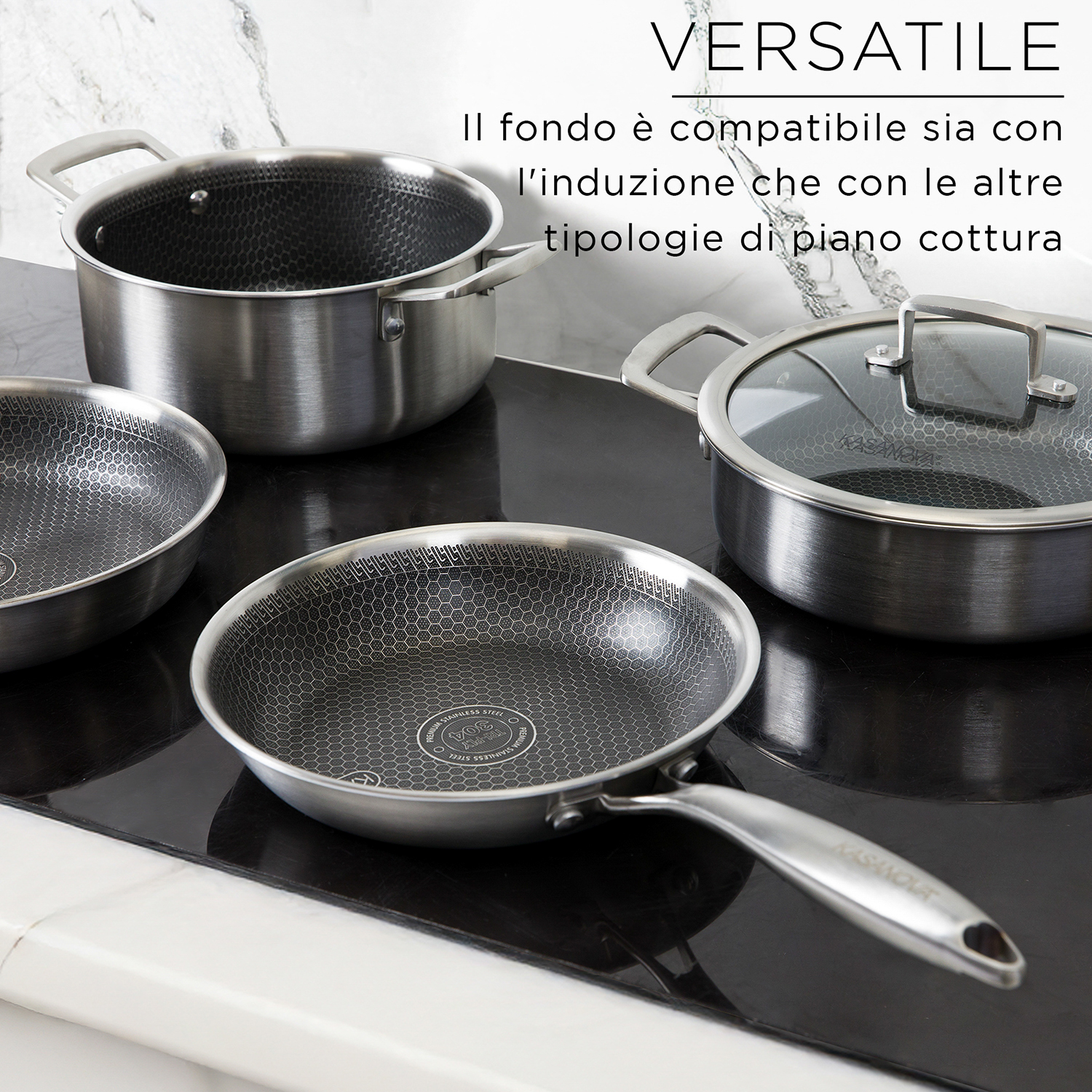 KASANOVA Batteria di pentole TRI-PLY Acciaio, Antiaderenti, Induzione - Foto 21 di 36