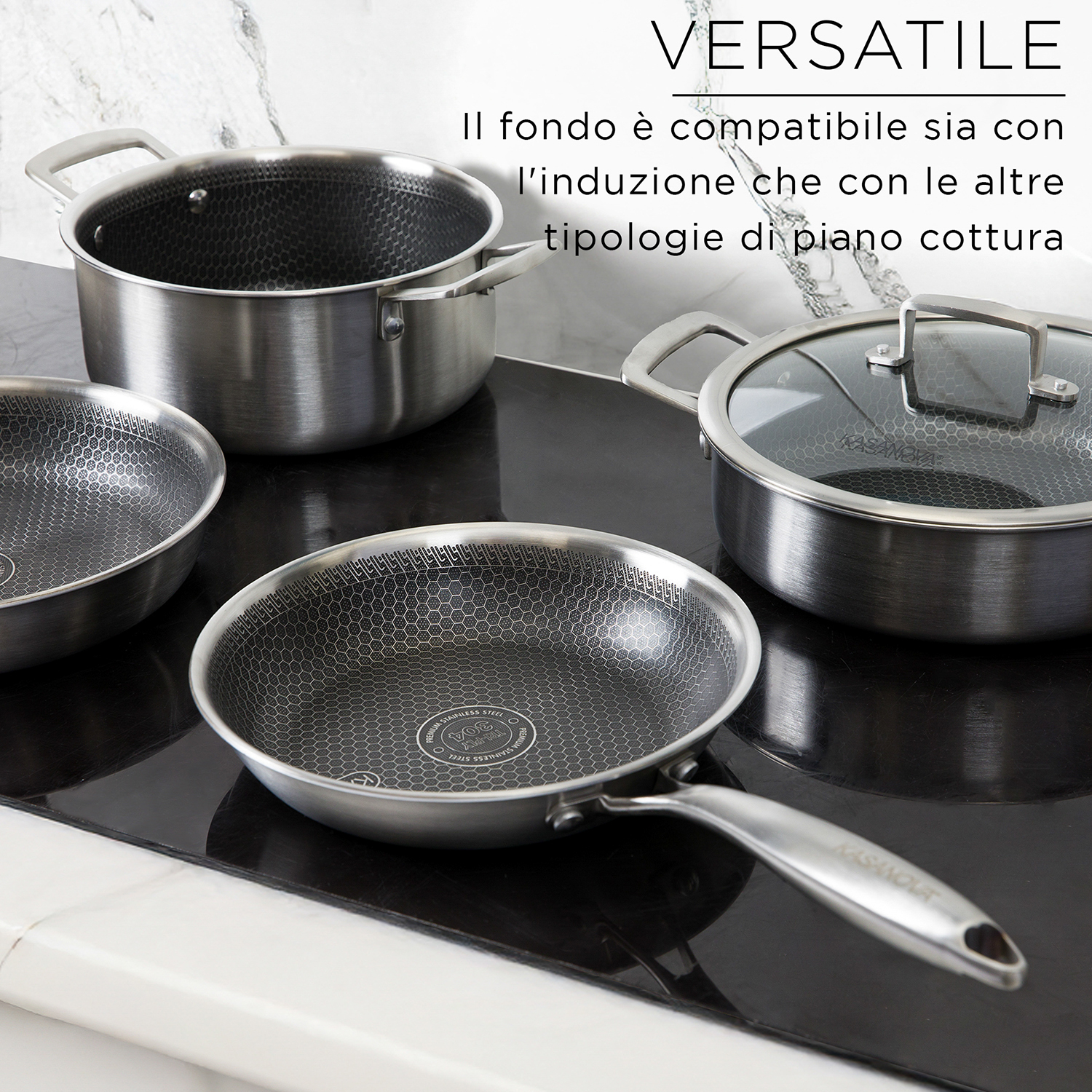 KASANOVA Batteria di pentole TRI-PLY Acciaio, Antiaderenti, Induzione - Foto 35 di 36