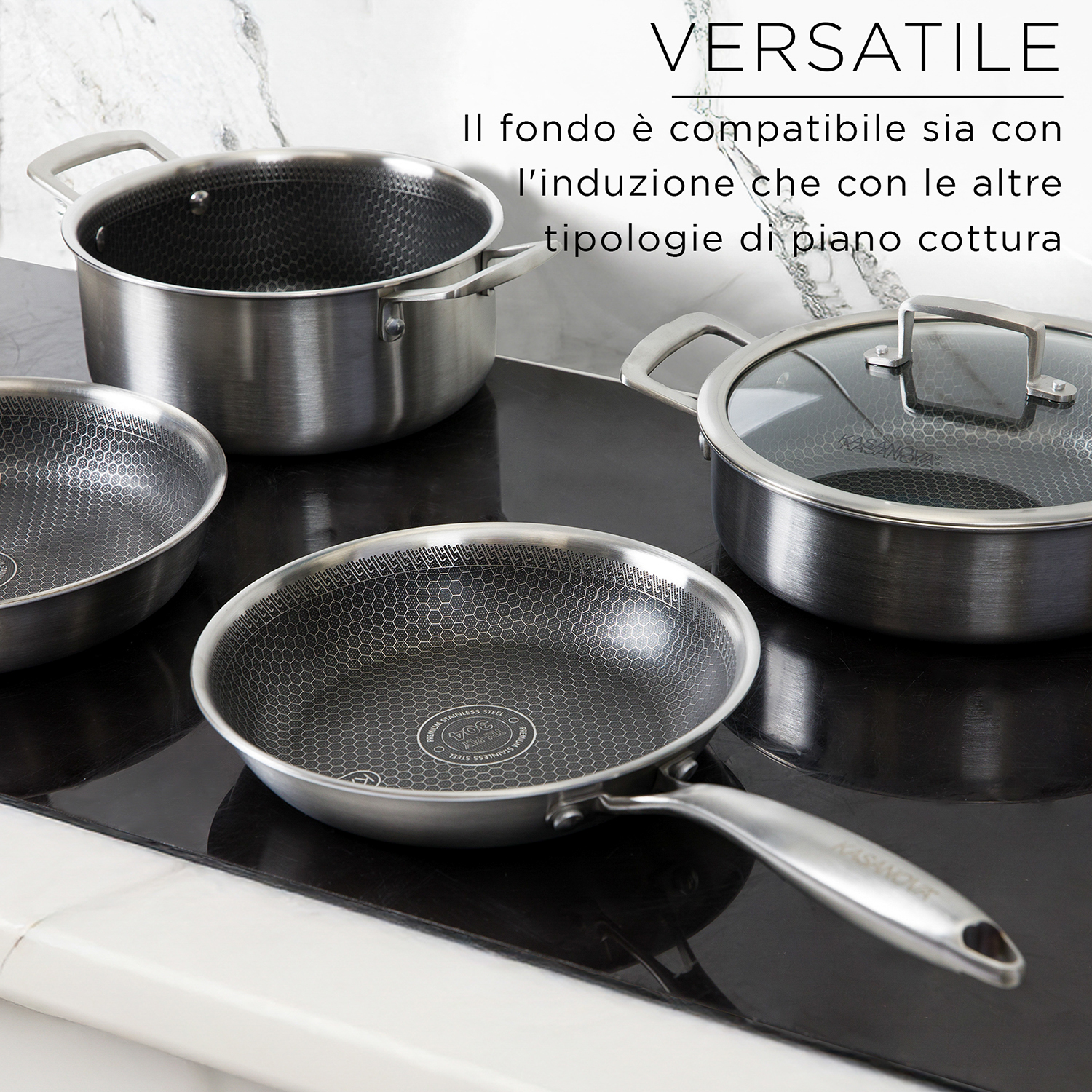 KASANOVA Batteria di pentole TRI-PLY Acciaio, Antiaderenti, Induzione - Foto 28 di 36