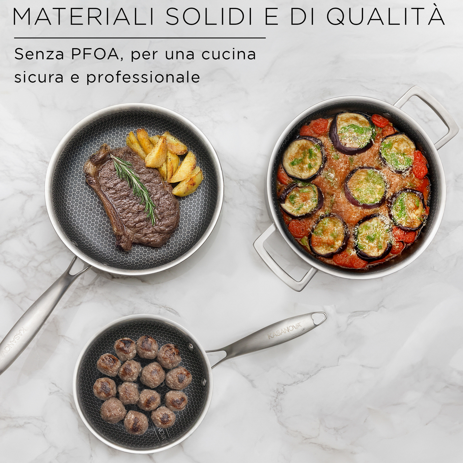 KASANOVA Batteria di pentole TRI-PLY Acciaio, Antiaderenti, Induzione - Foto 29 di 36