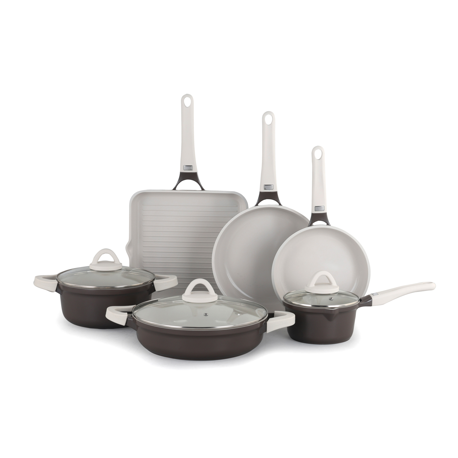 Batteria pentole 9 pezzi antiaderente ceramico caffè Venus