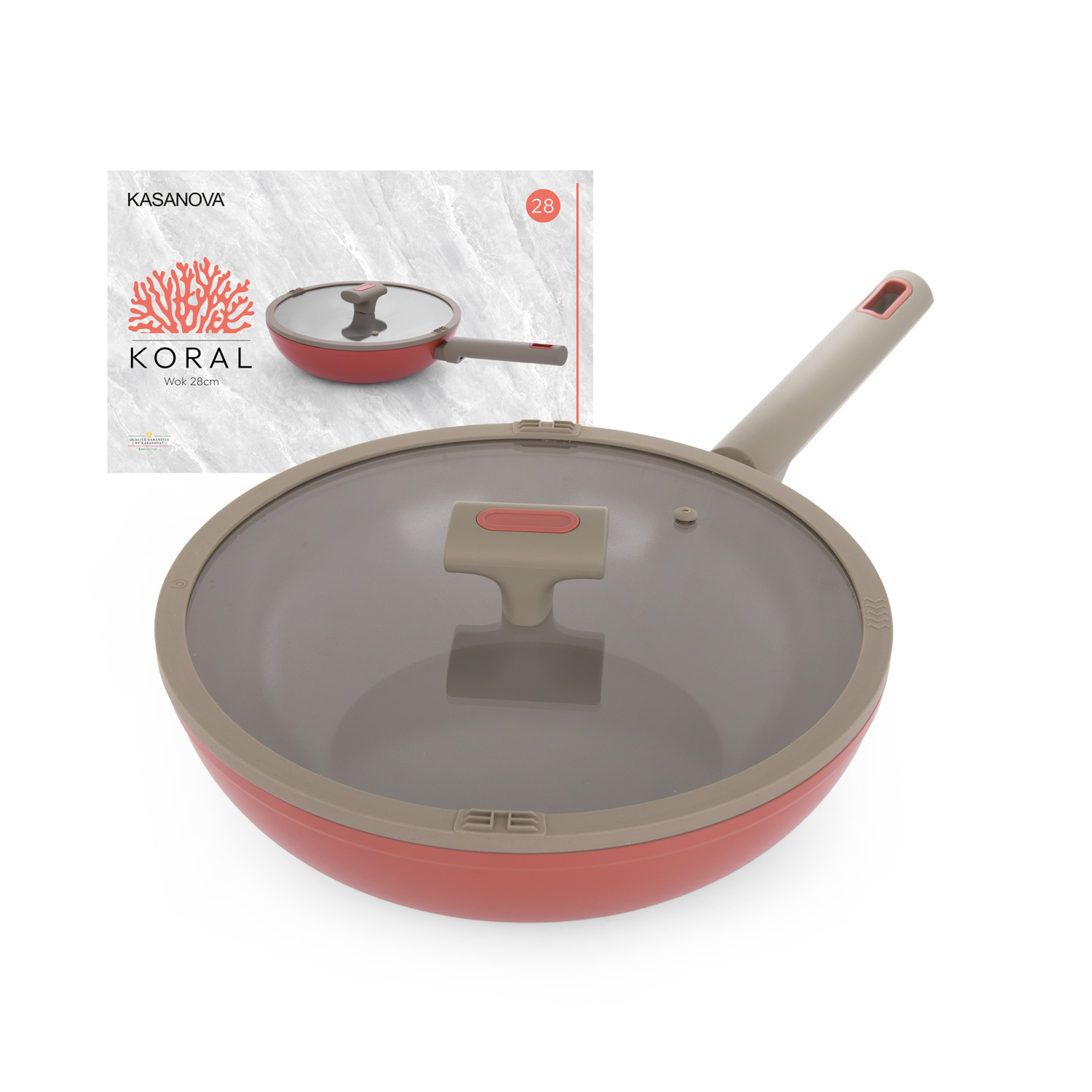 Wok 28 cm antiaderente ceramico Koral con coperchio