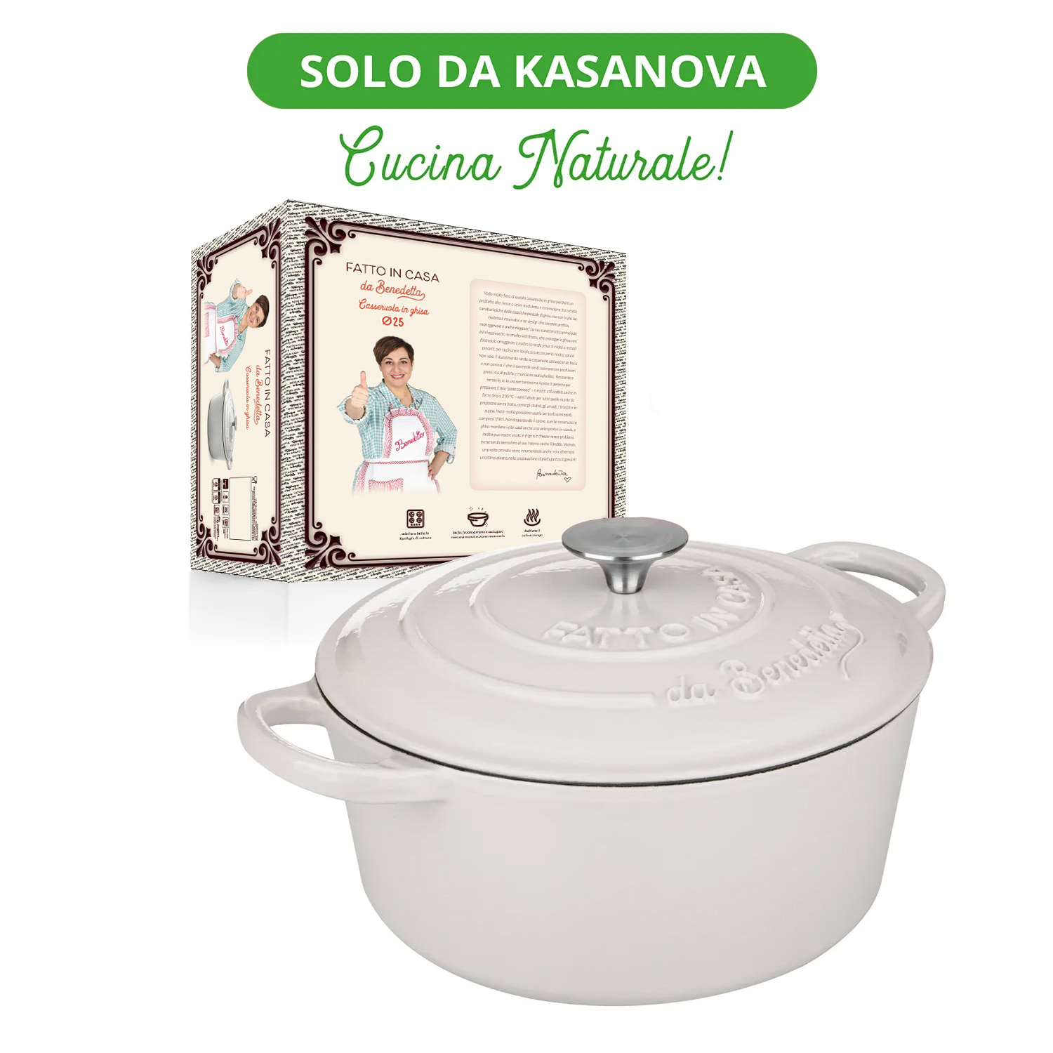 Casseruola 24 cm in ghisa con coperchio Fatto in
