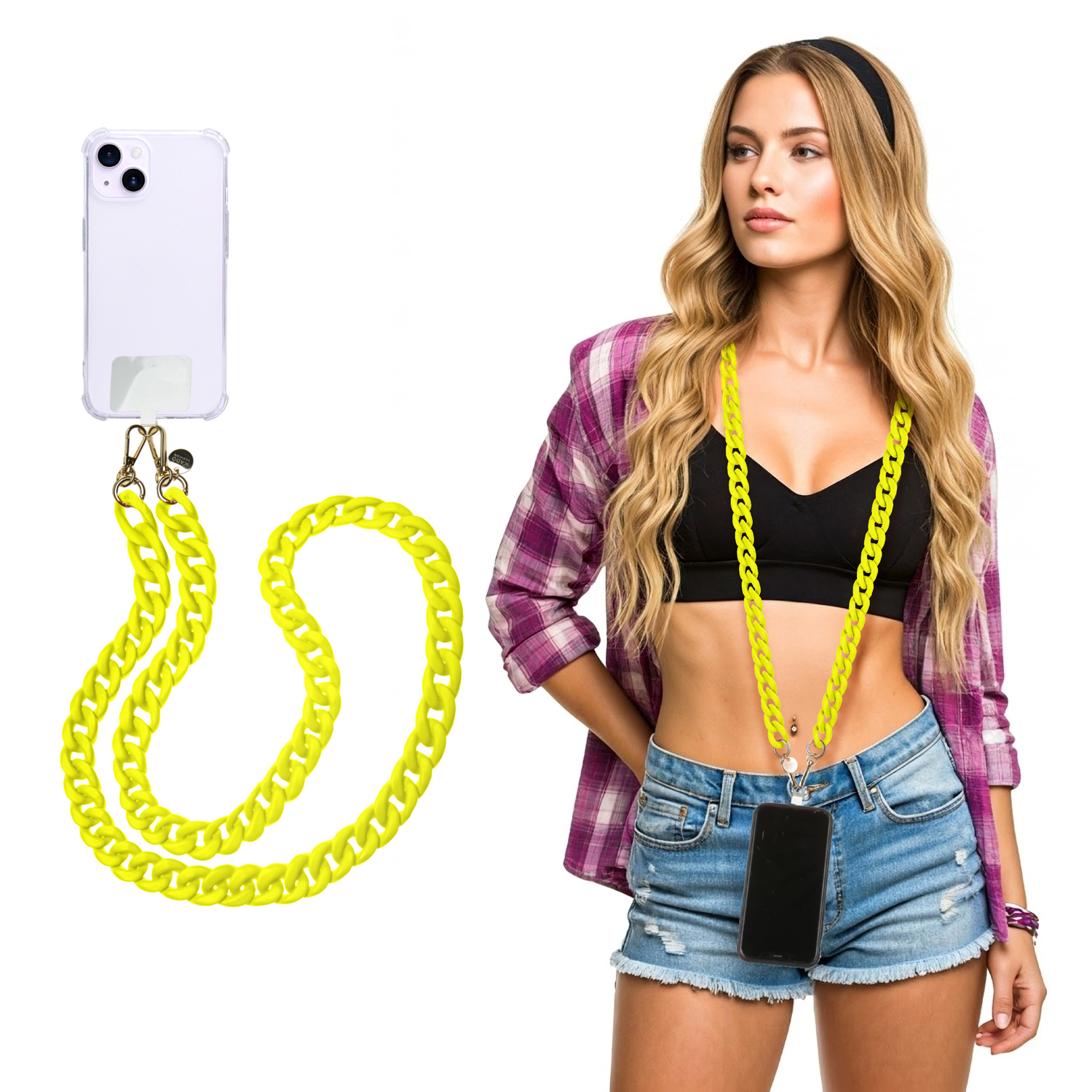 Tracolla smartphone e borsetta giallo fluo 120 cm – Fashionally