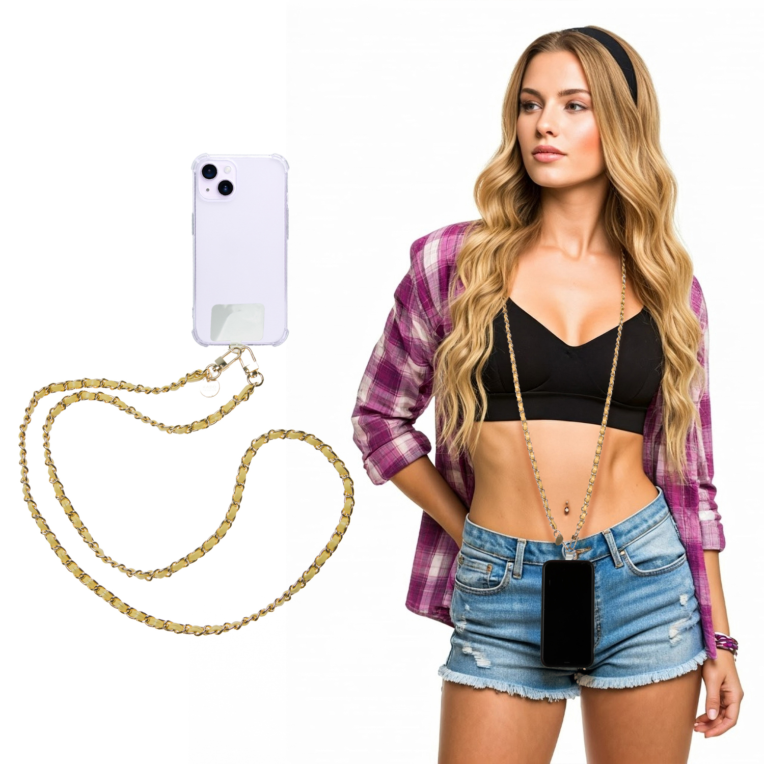 Tracolla smartphone e borsetta gialla oro 120 cm – Fashionally