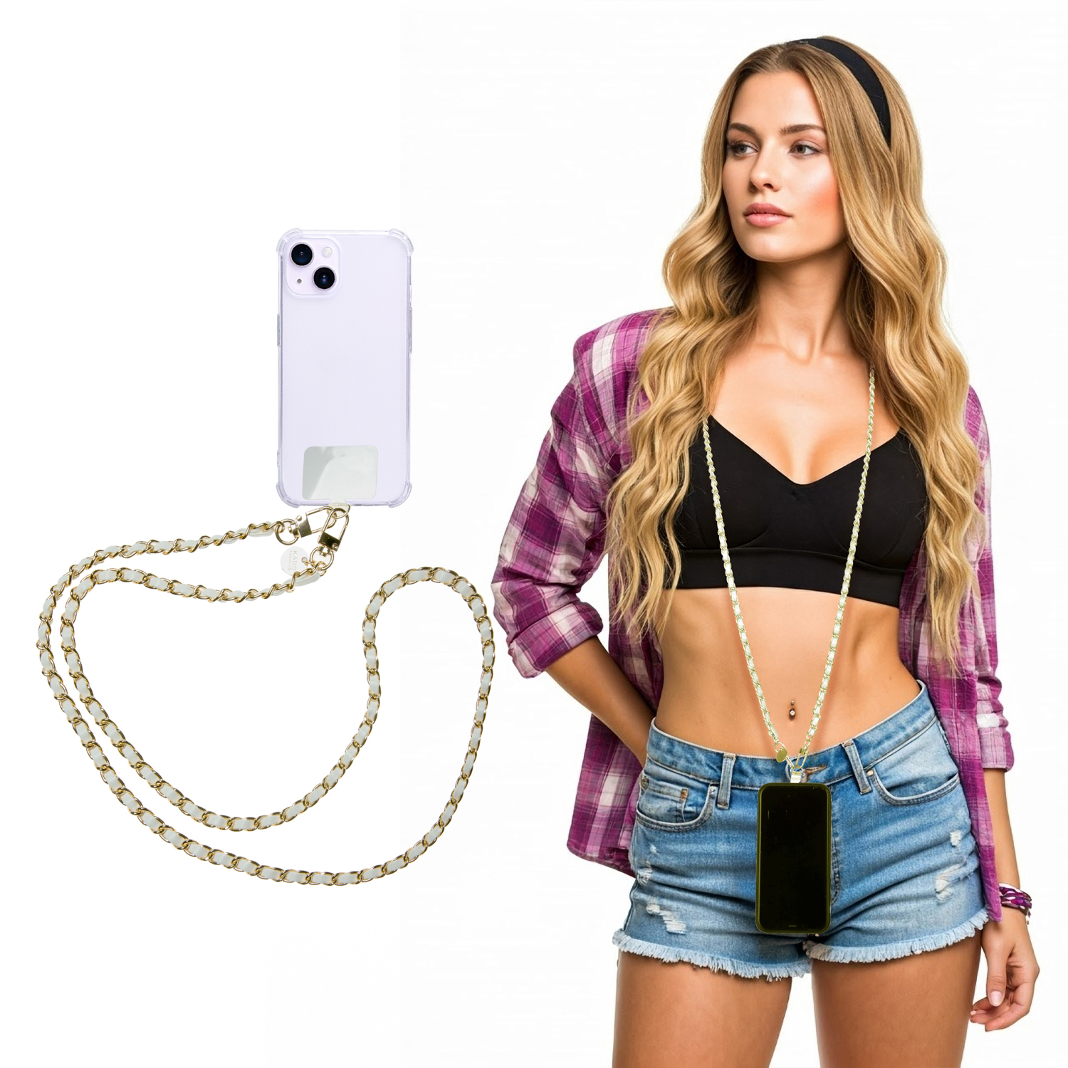 Tracolla smartphone e borsetta bianca oro 120 cm – Fashionally
