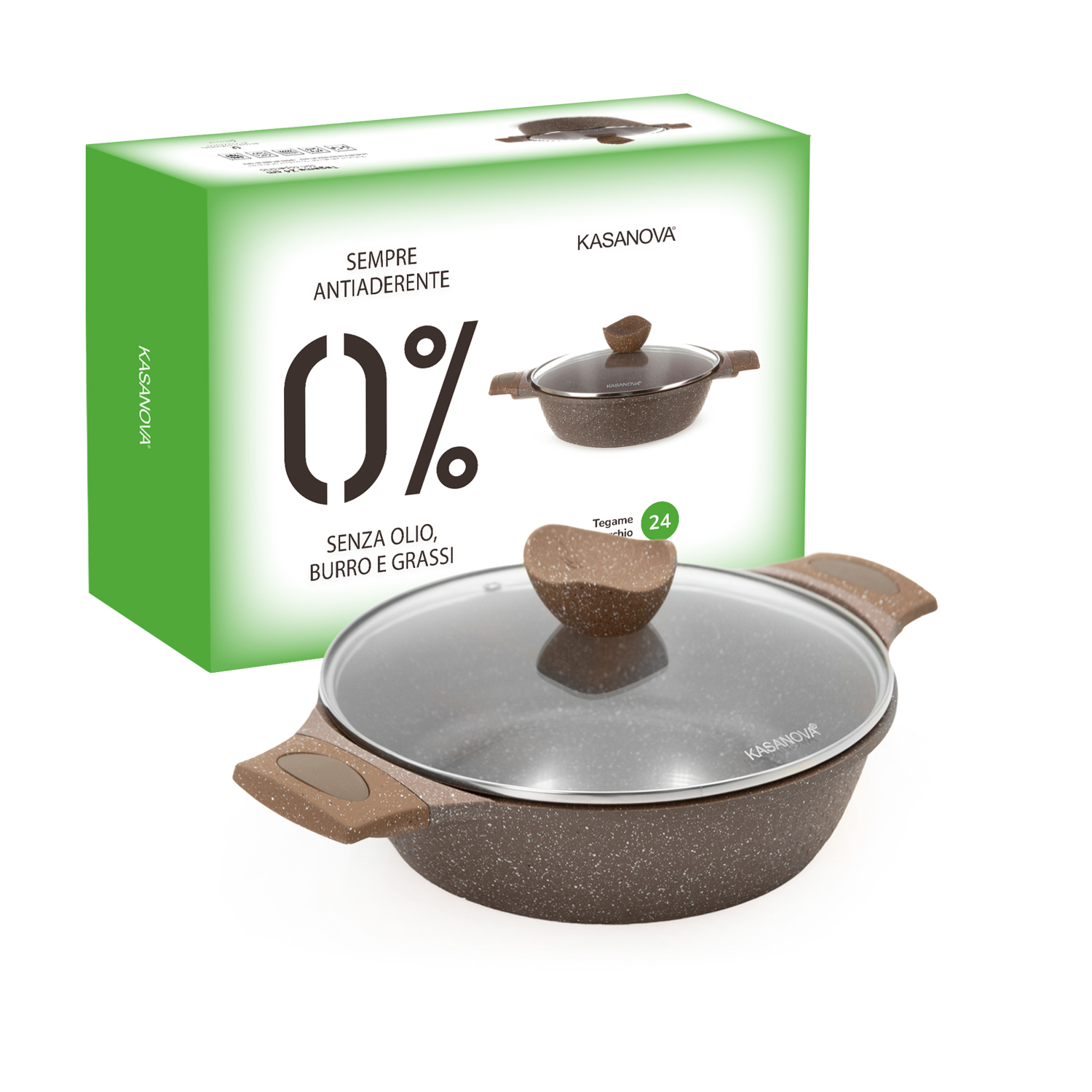 0% grassi tegame 24 cm, con coperchio