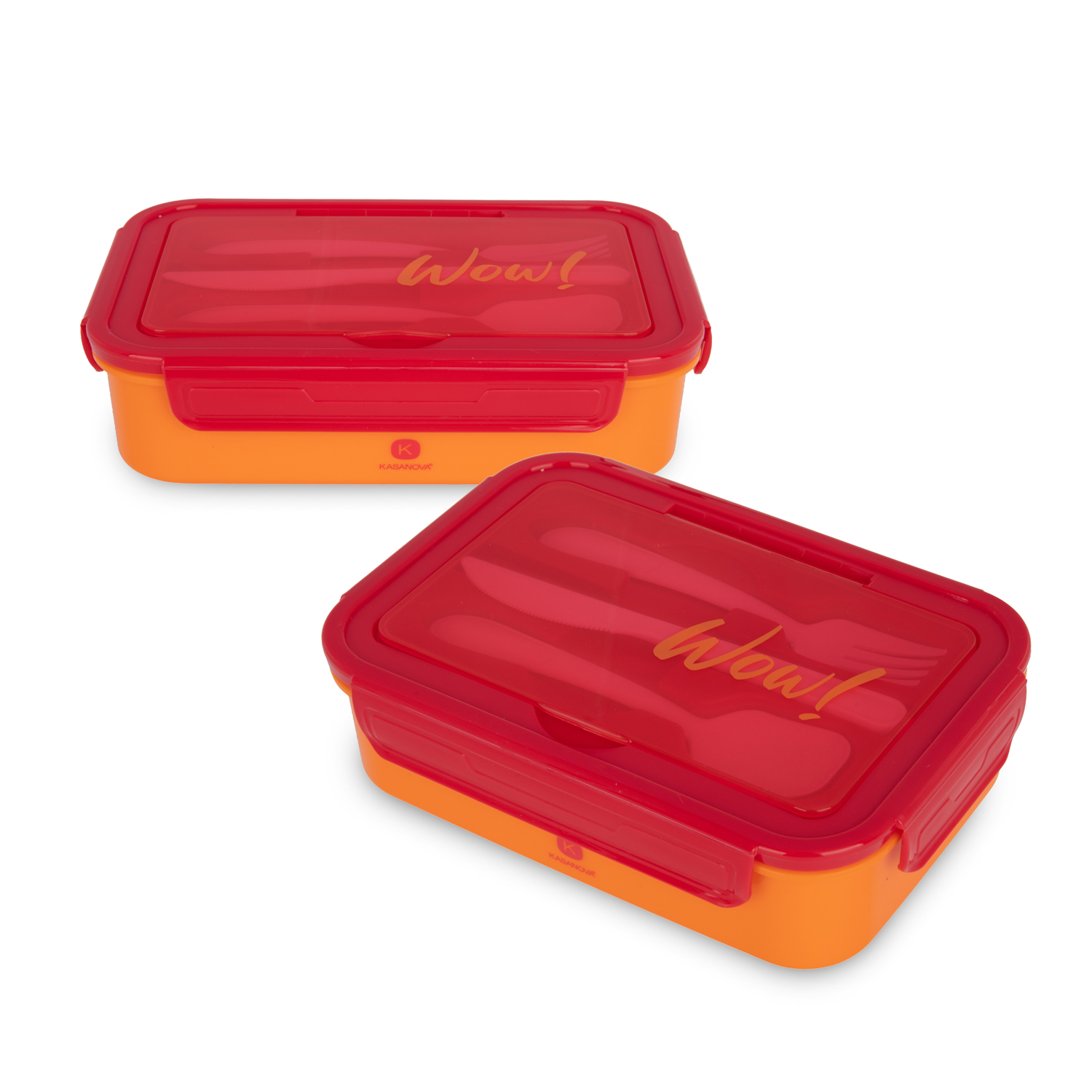 Porta pranzo con divisori e posate scritta Wow