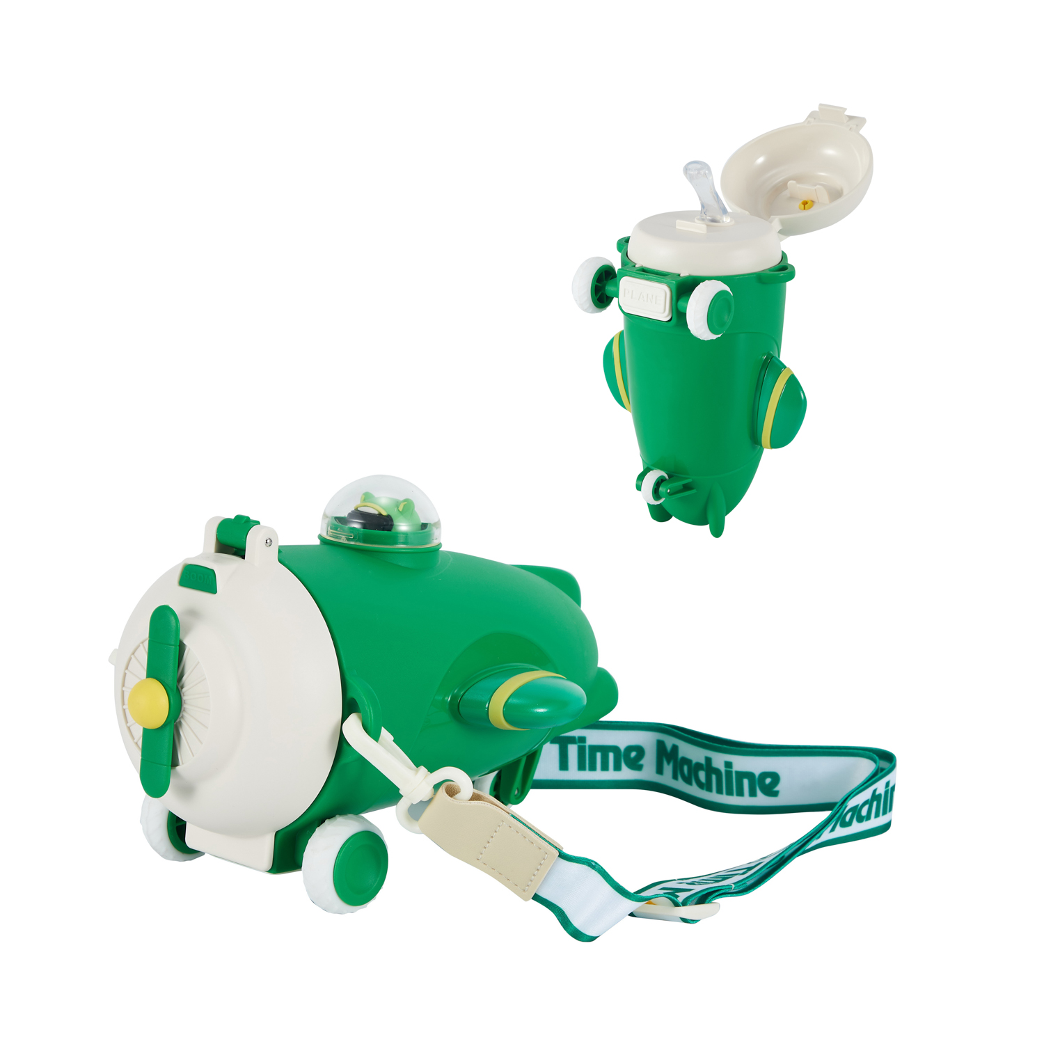 Borraccia bambini Aeroplano 550 ml con tracolla verde