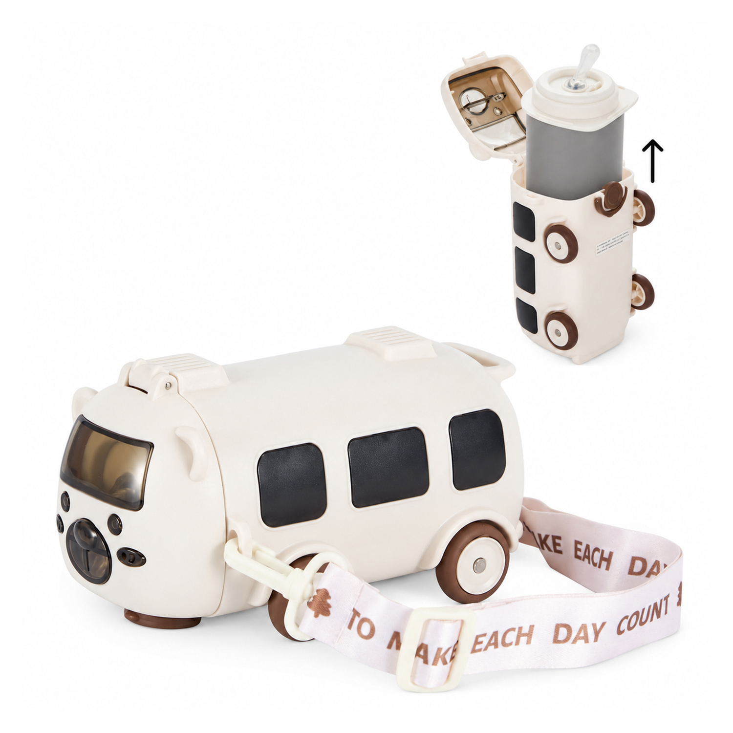 Bottiglia termica bambini Bus 400 ml con tracolla crema