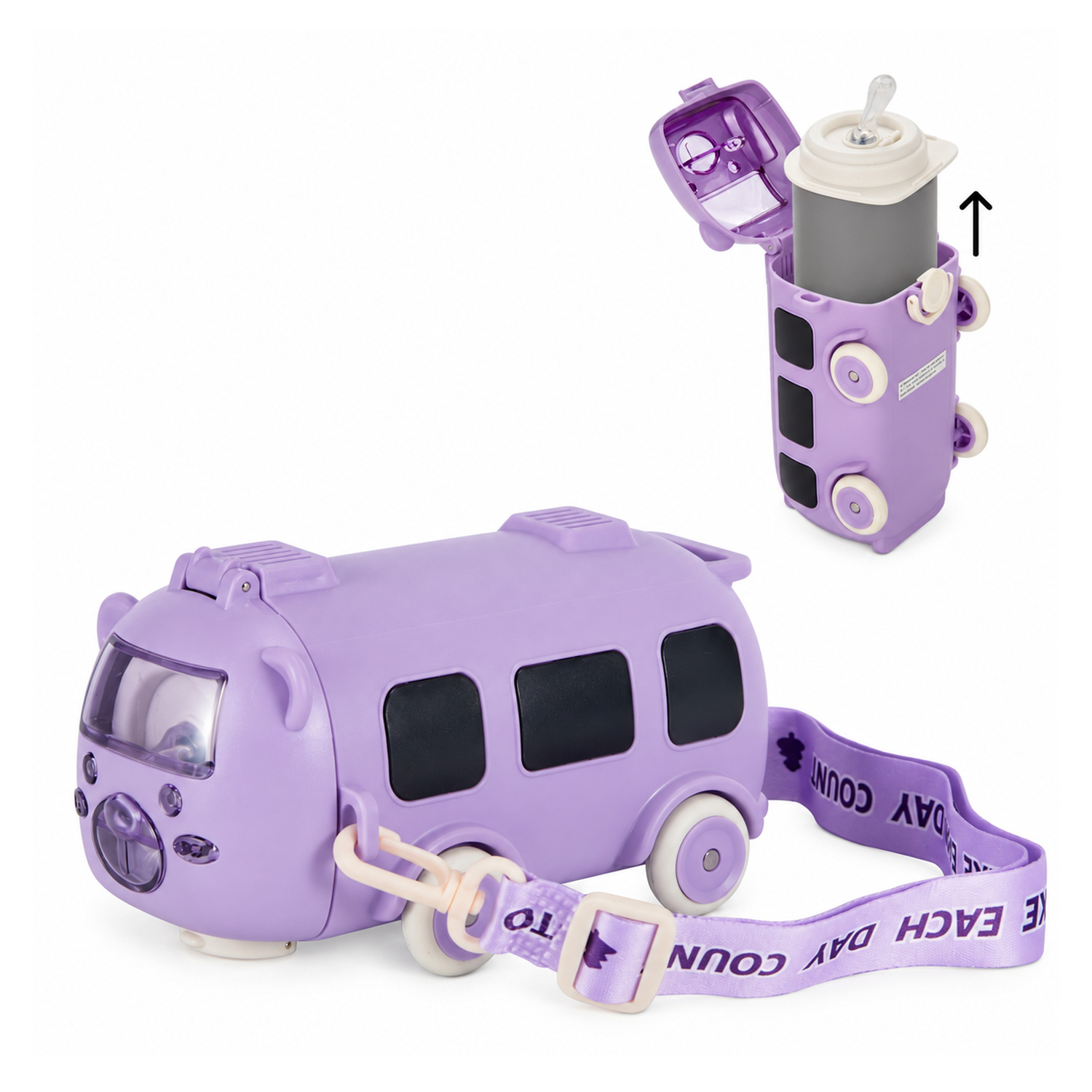 Bottiglia termica bambini Bus 400 ml con tracolla viola