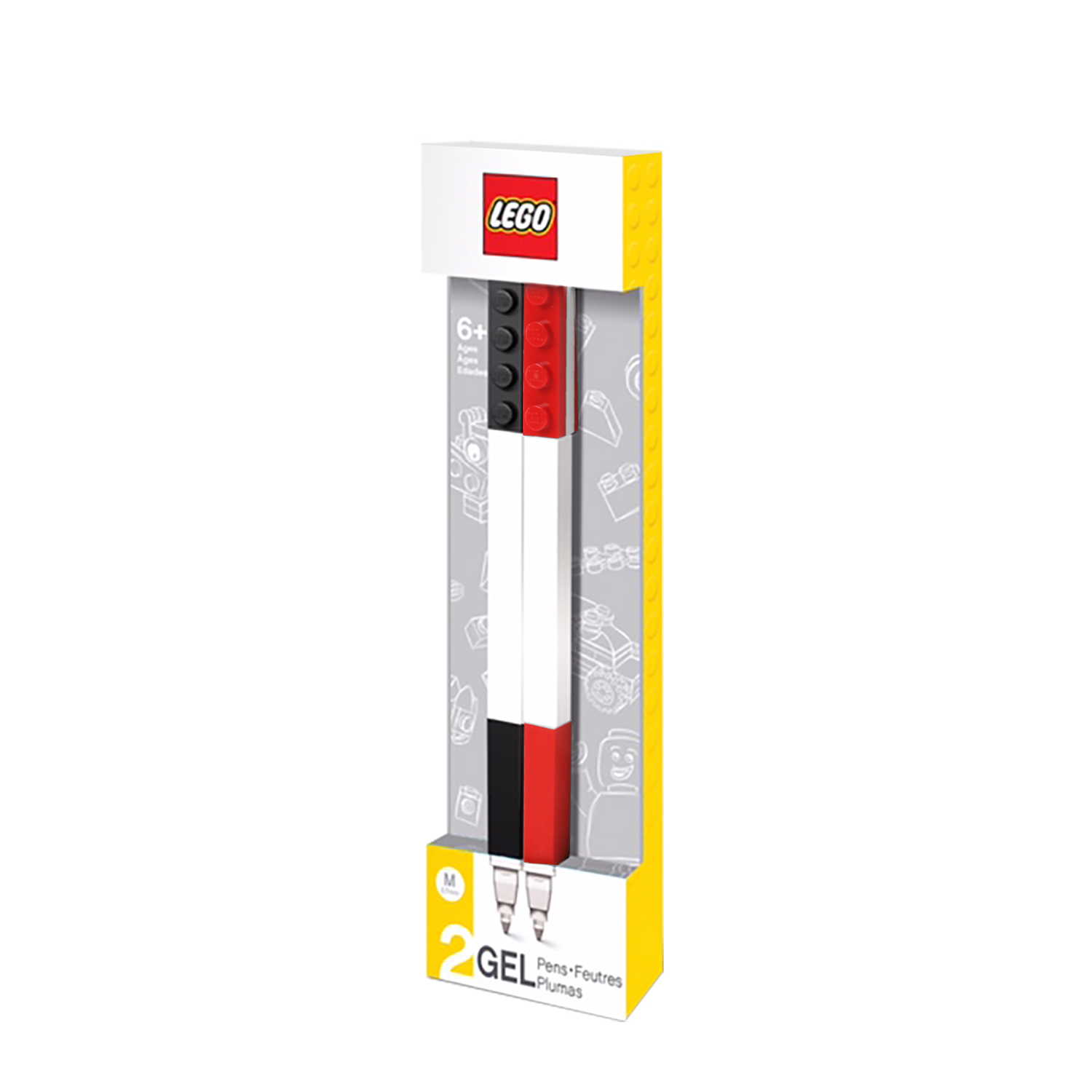 Set 2 penne gel Lego rossa e nera con elemento componibile