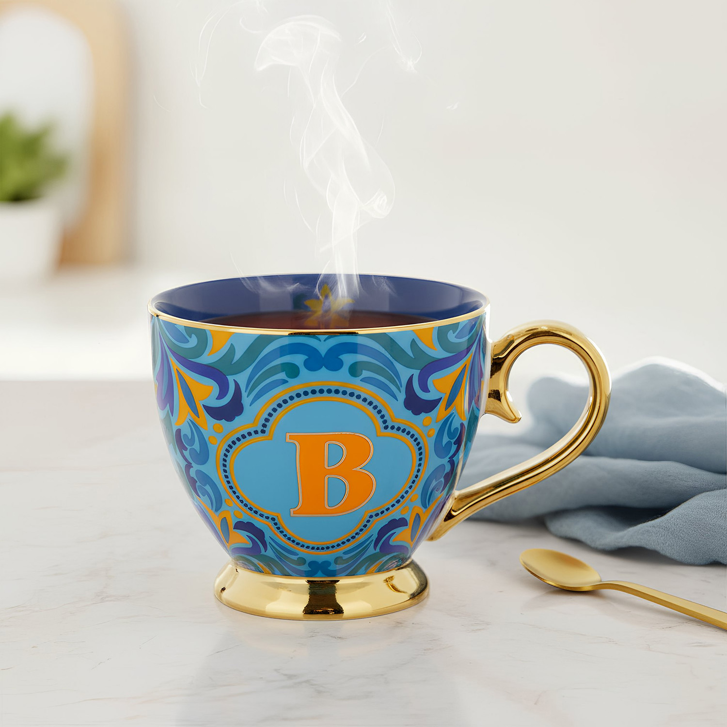 Tazza lettera B in porcellana 450 ml Royal Garden