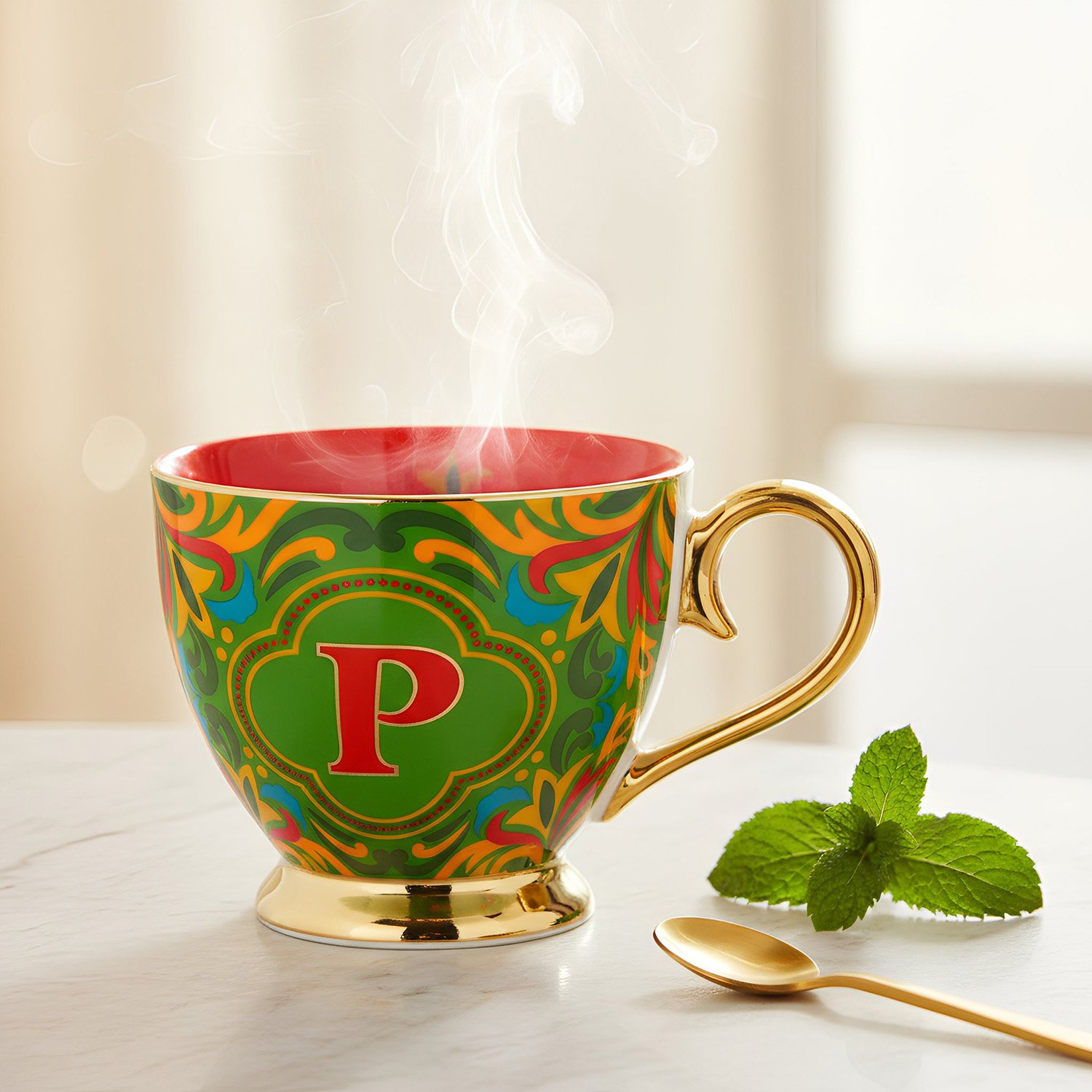 Tazza lettera P porcellana 450 ml Royal Garden