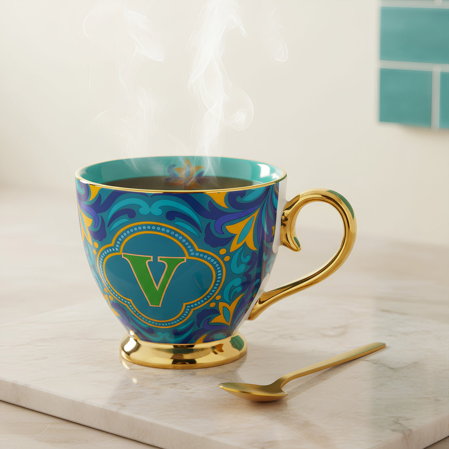 Tazza lettera V porcellana 450 ml Royal Garden