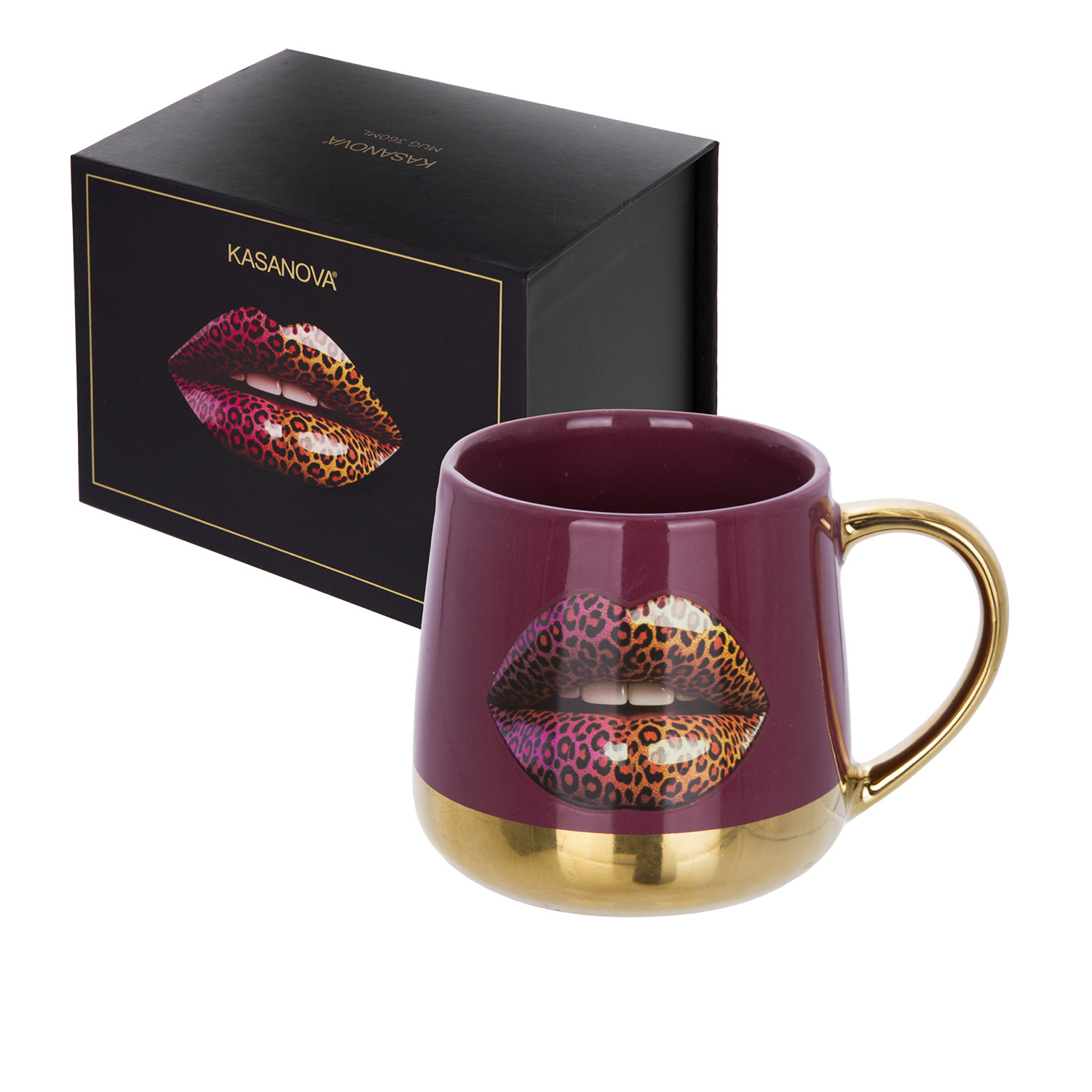 Tazza ceramica 360 ml labbra leopardate marrone oro