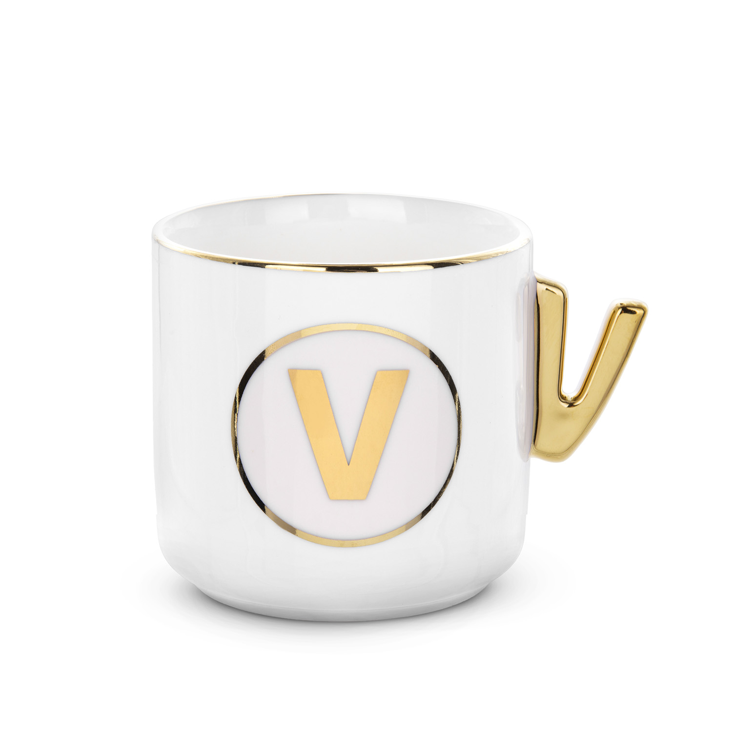Tazza lettera V con manico oro 360 ml