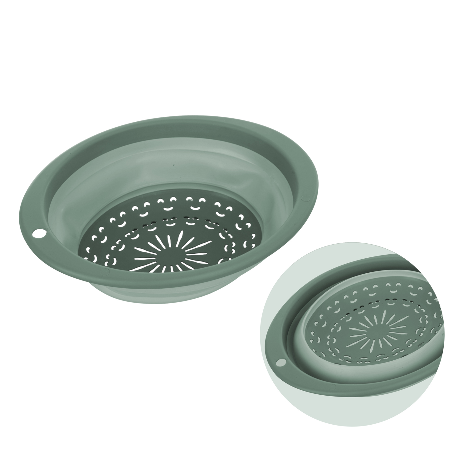 Scolapasta pieghevole salvaspazio tondo verde