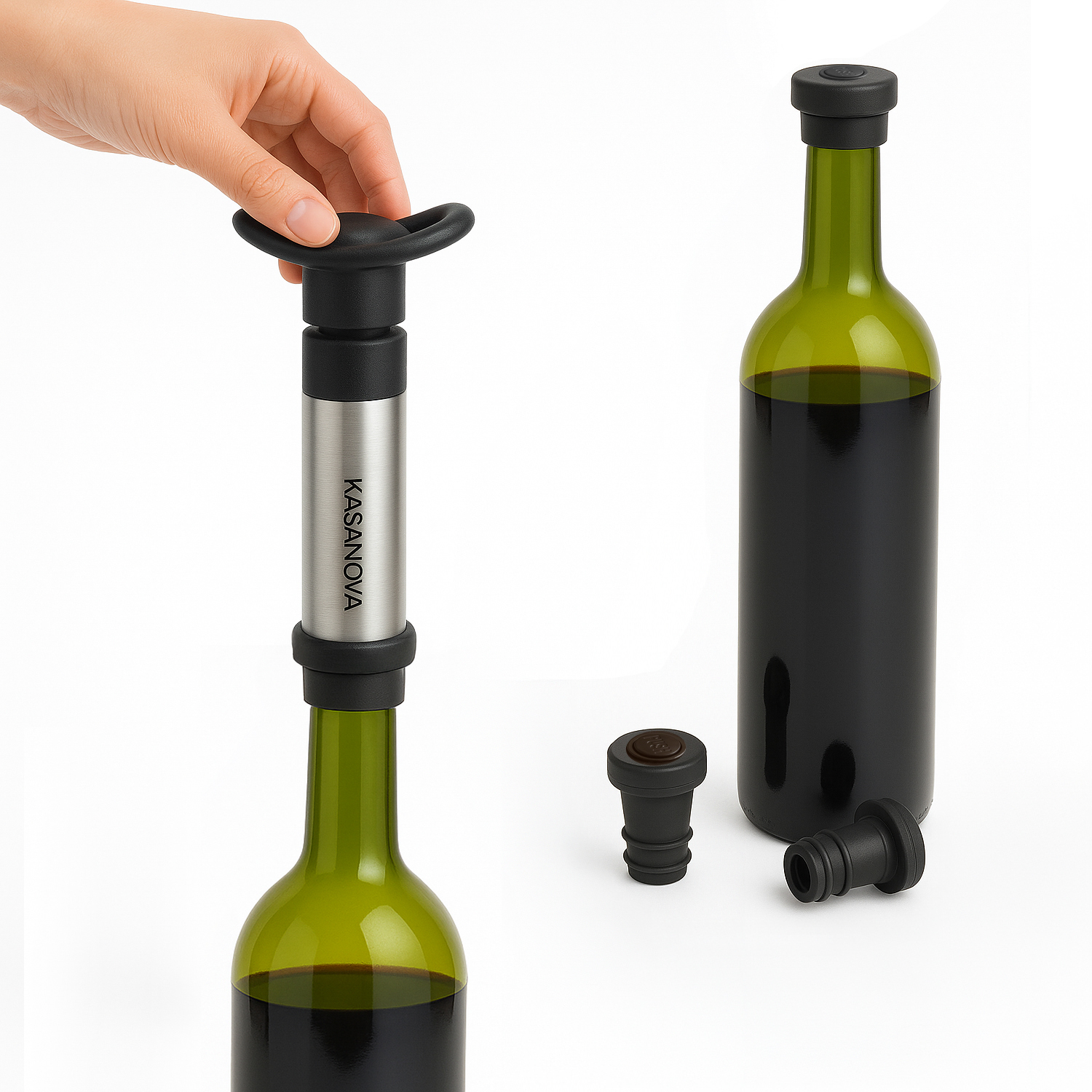 Set pompa salvavino con 2 tappi