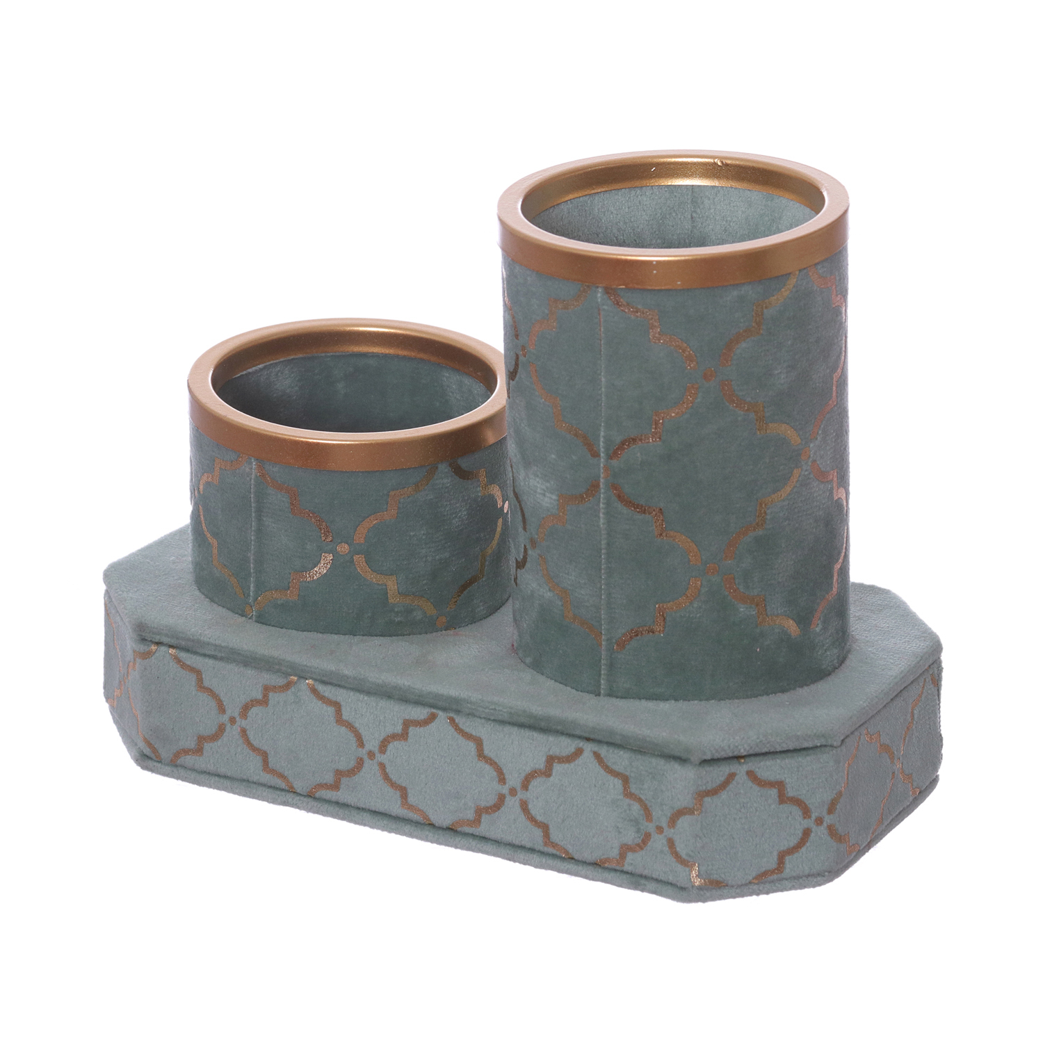 Porta trucchi in stoffa verde da 16,5x12x9 cm, con 2 contenitori