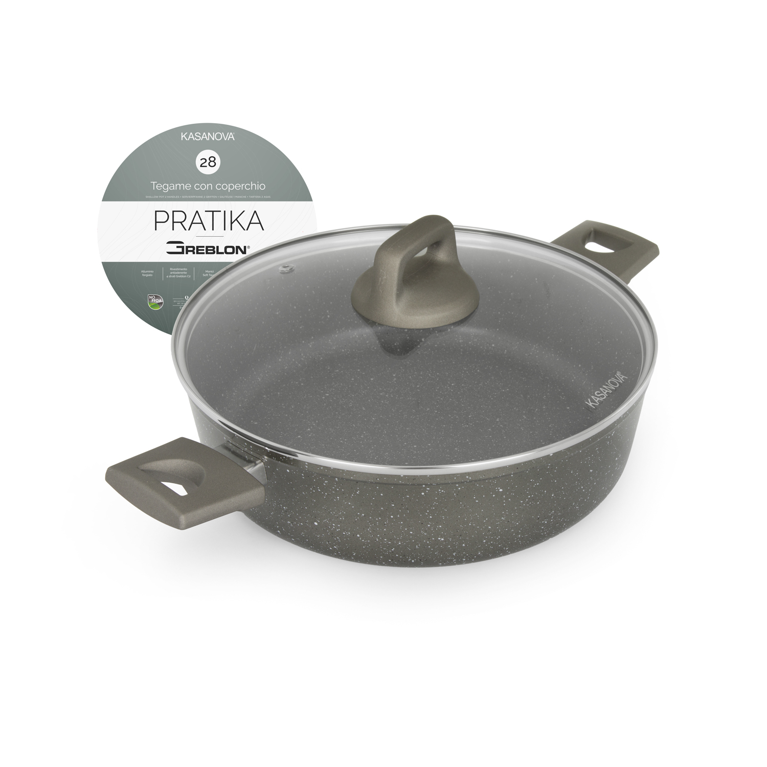 Tegame 28 cm antiaderente Pratika con coperchio