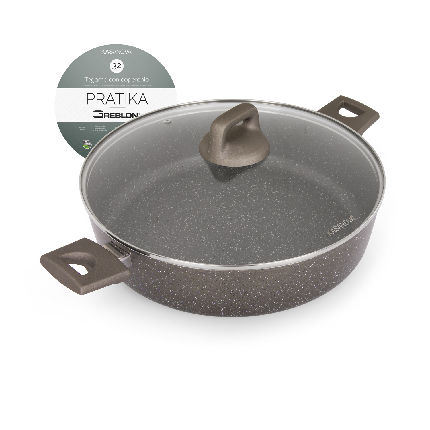 Tegame 32 cm antiaderente Pratika con coperchio
