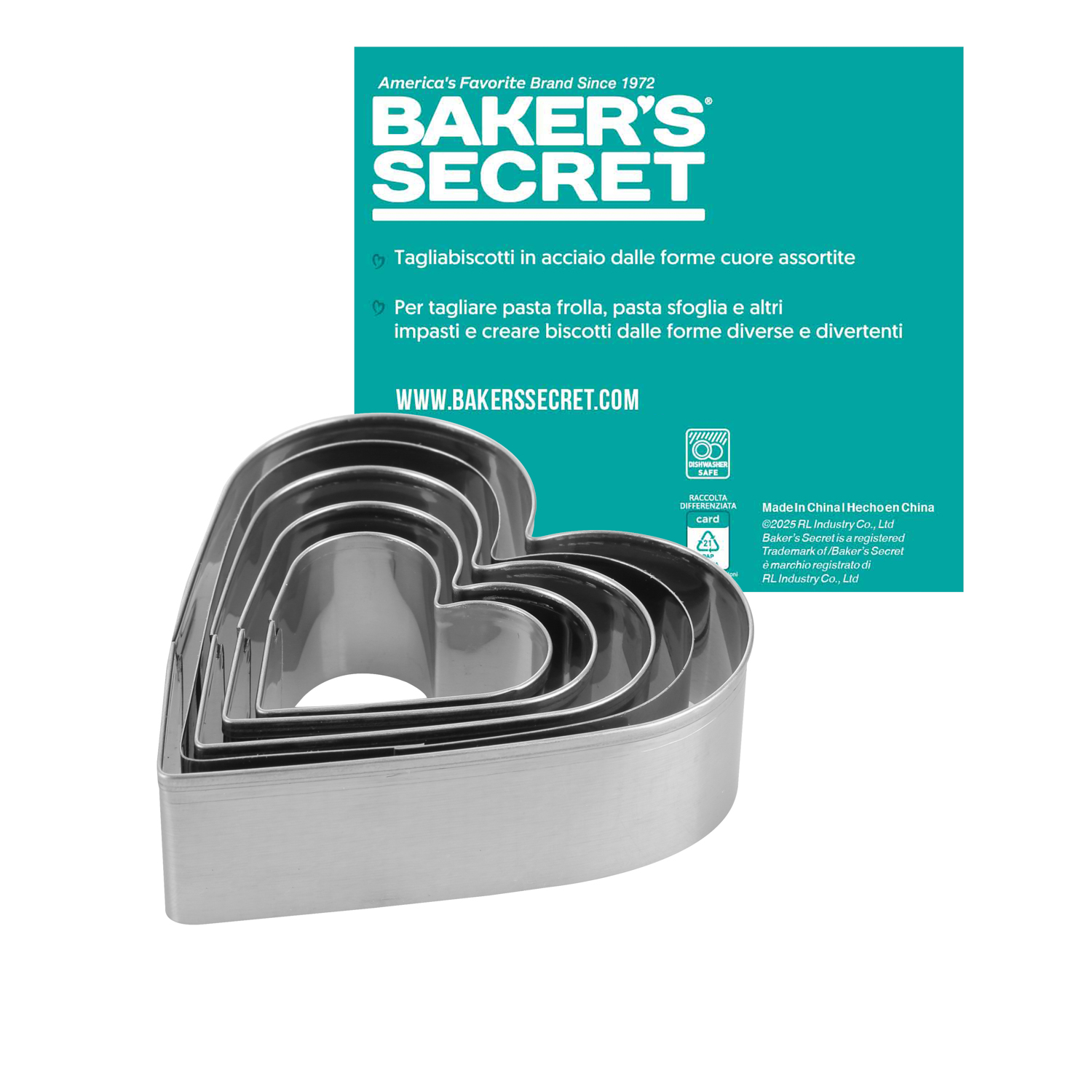 Set 5 tagliabiscotti cuori acciaio inox